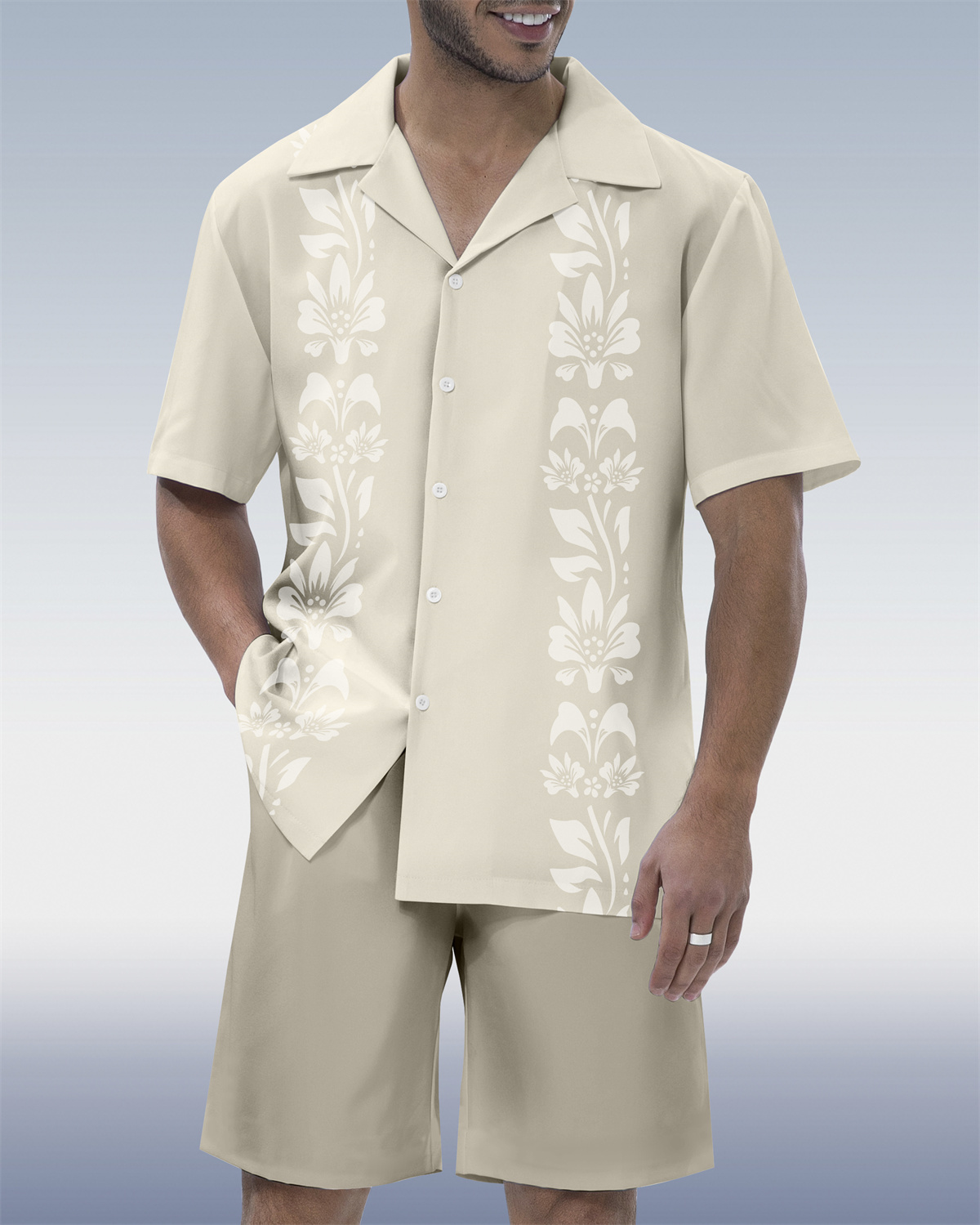 Ensemble chemise à manches courtes et col cubain pour homme, style hawaïen tiki.
