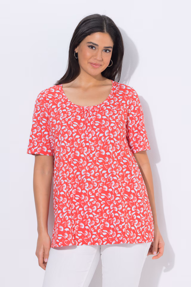 Strawberry Print Short Sleeve Scoop Neck Tee