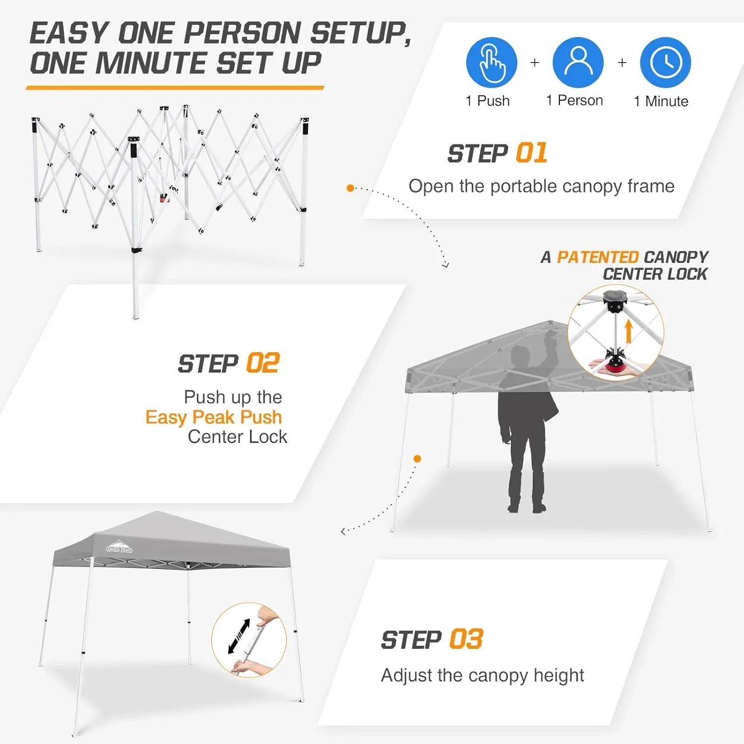 10x10 Slant Leg Pop-up Canopy Tent Easy One Person Setup Instant Garden Beach Canopy Folding Portable Sports Shelter 10x10 Base 8x8 Top (Light Gray) | Stylish Look