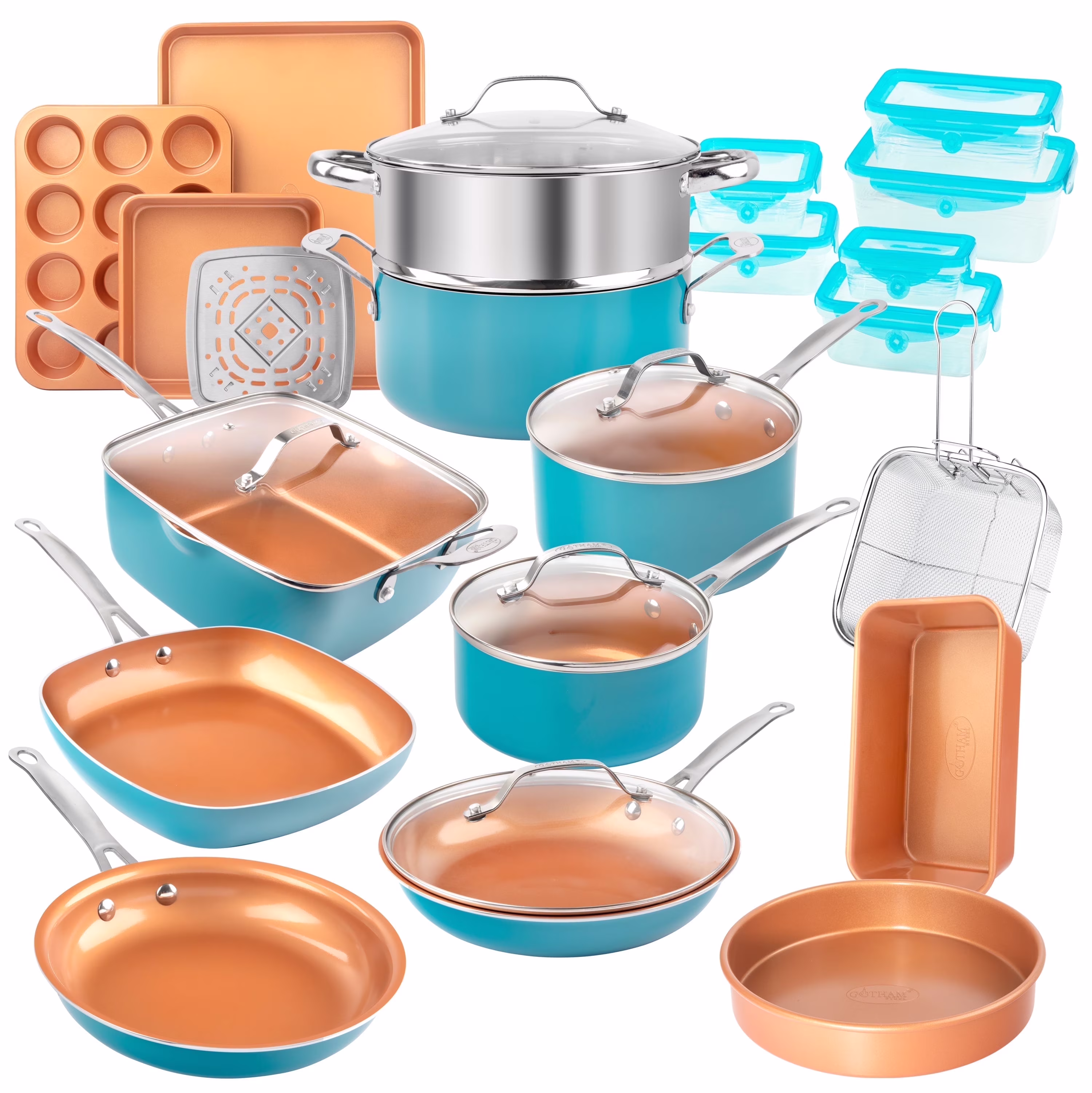 32 Pcs Pots and Pans Set Non Stick, Cookware Set with Bakeware and Premium Food Storage Set Nonstick Pots and Pans Set, Red(Red) - Image 3