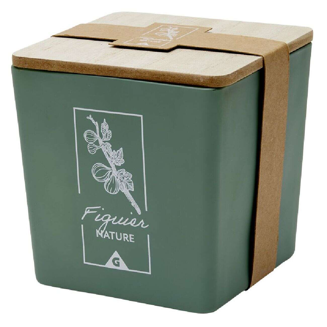 Bougie dans pot carré avec couvercle bois senteur figuier