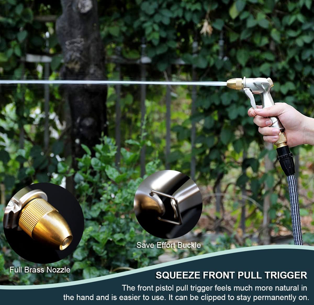 ESOW Garden Hose Nozzle Heavy Duty Metal, Full Brass Pistol Grip 4 Patterns