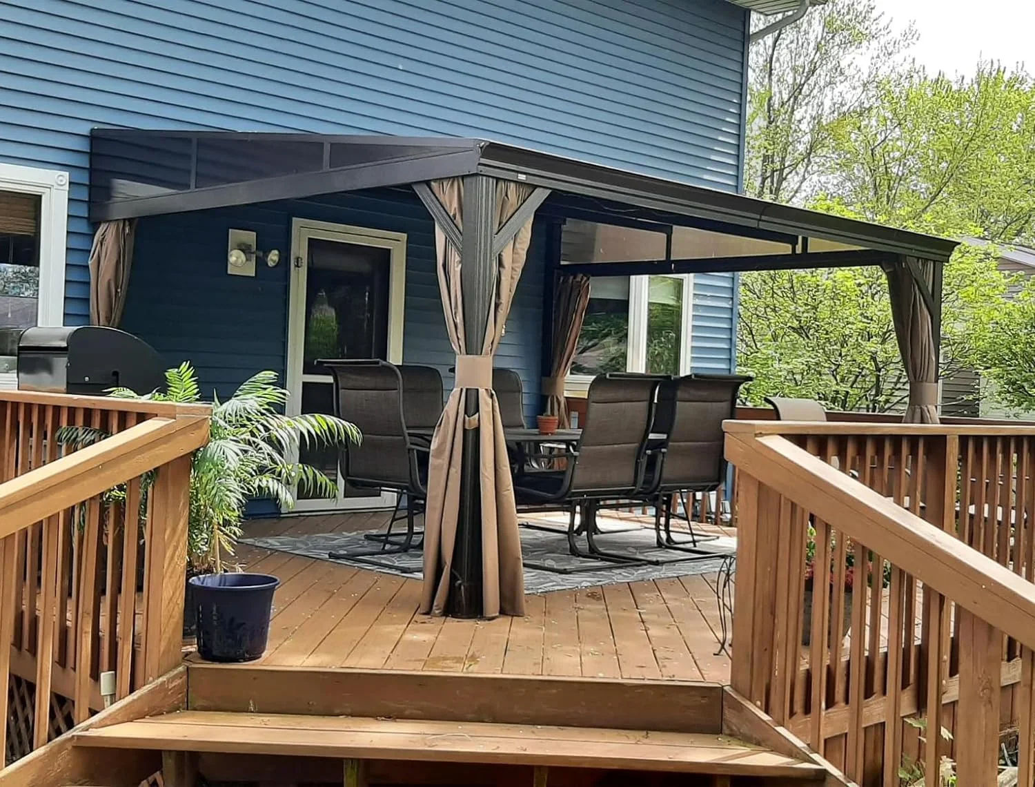Domi Outdoor Living 10' x 12' Hardtop Lean-to Gazebo, Wall-Mounted with Galvanized Steel Roof Wall Pergola with Aluminum Frame, Curtains and Netting, for Patio, Deck, Garden, Backyard