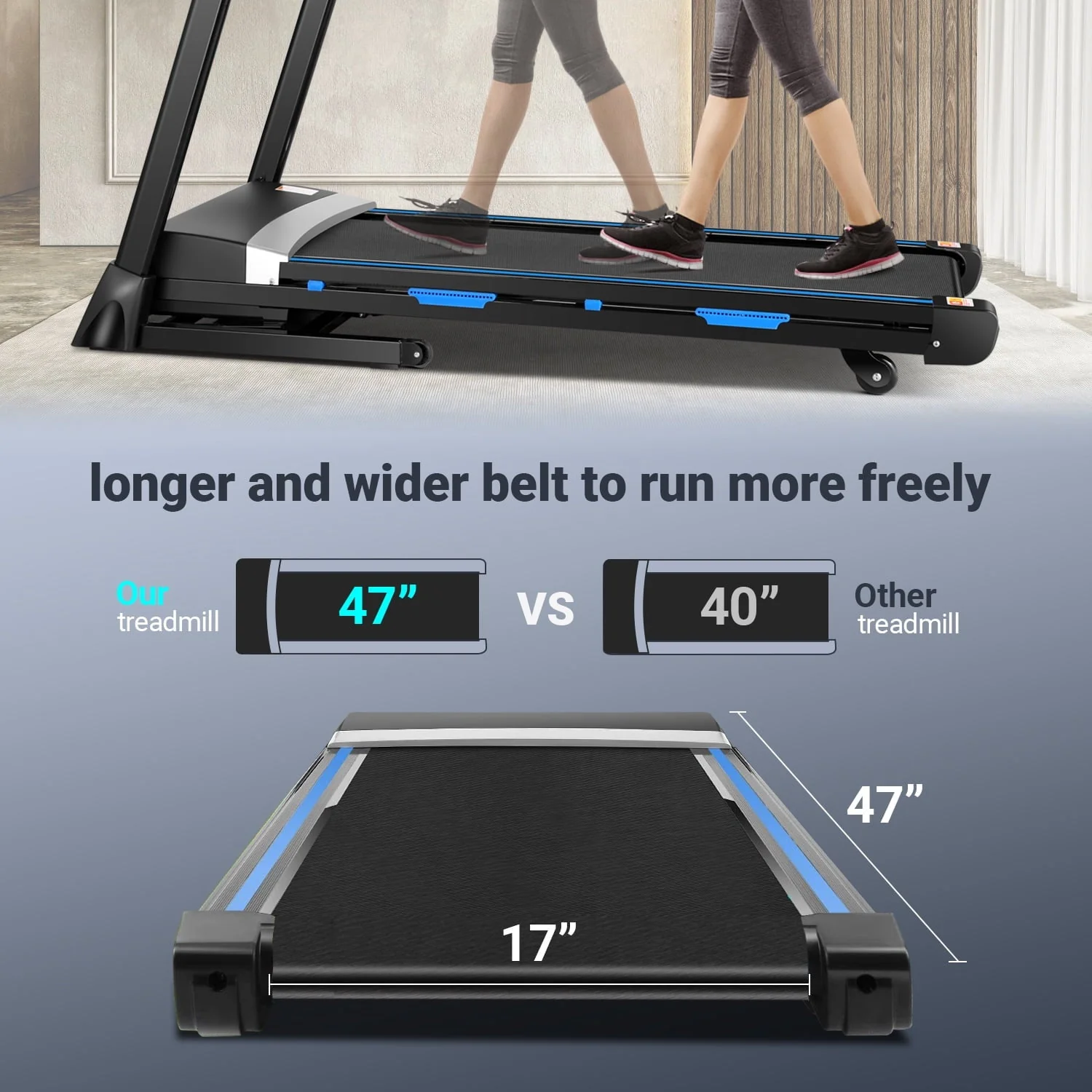 Folding Treadmill with 15% Auto Incline 9 0 mph Speed 12 Preset Program, Strong 3 25HP Motor Running Machine for Cardio Fitness, Black 300lbs Image 8