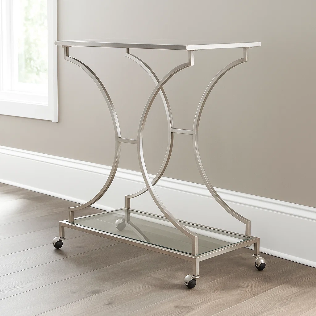 Barvogn, slv, metal og glas, egnet til indendrs brug, 66x49x79cm