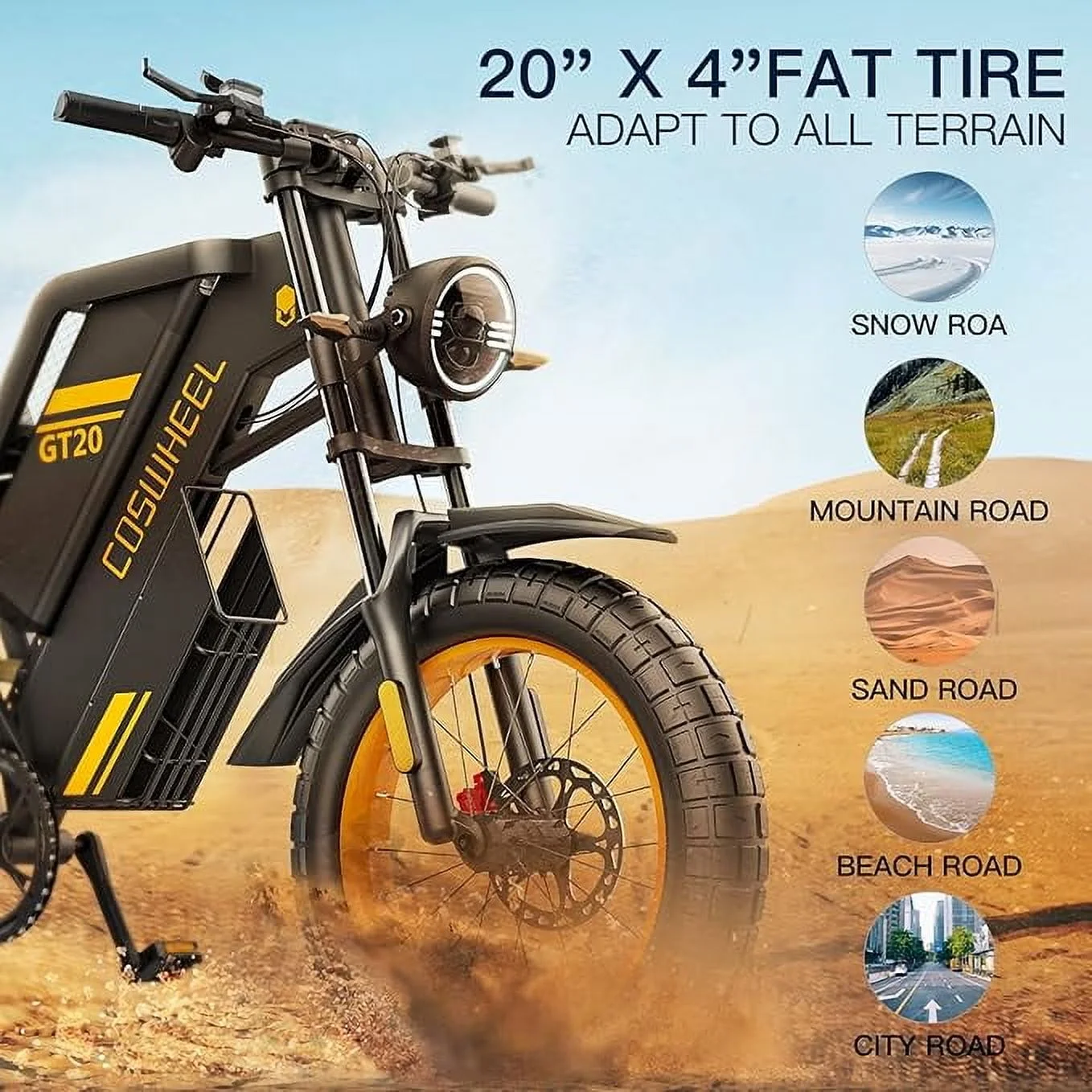 GT20 Electric Bike for Adults, Electric Dirt Bike with 1500W Motor 48V/25Ah Removable Battery, Up to 31MPH 93 Miles, Electric Motorcycle with 7-Speed, 20" x 4.0 Fat Tire Ebikes for Adults - Image 4