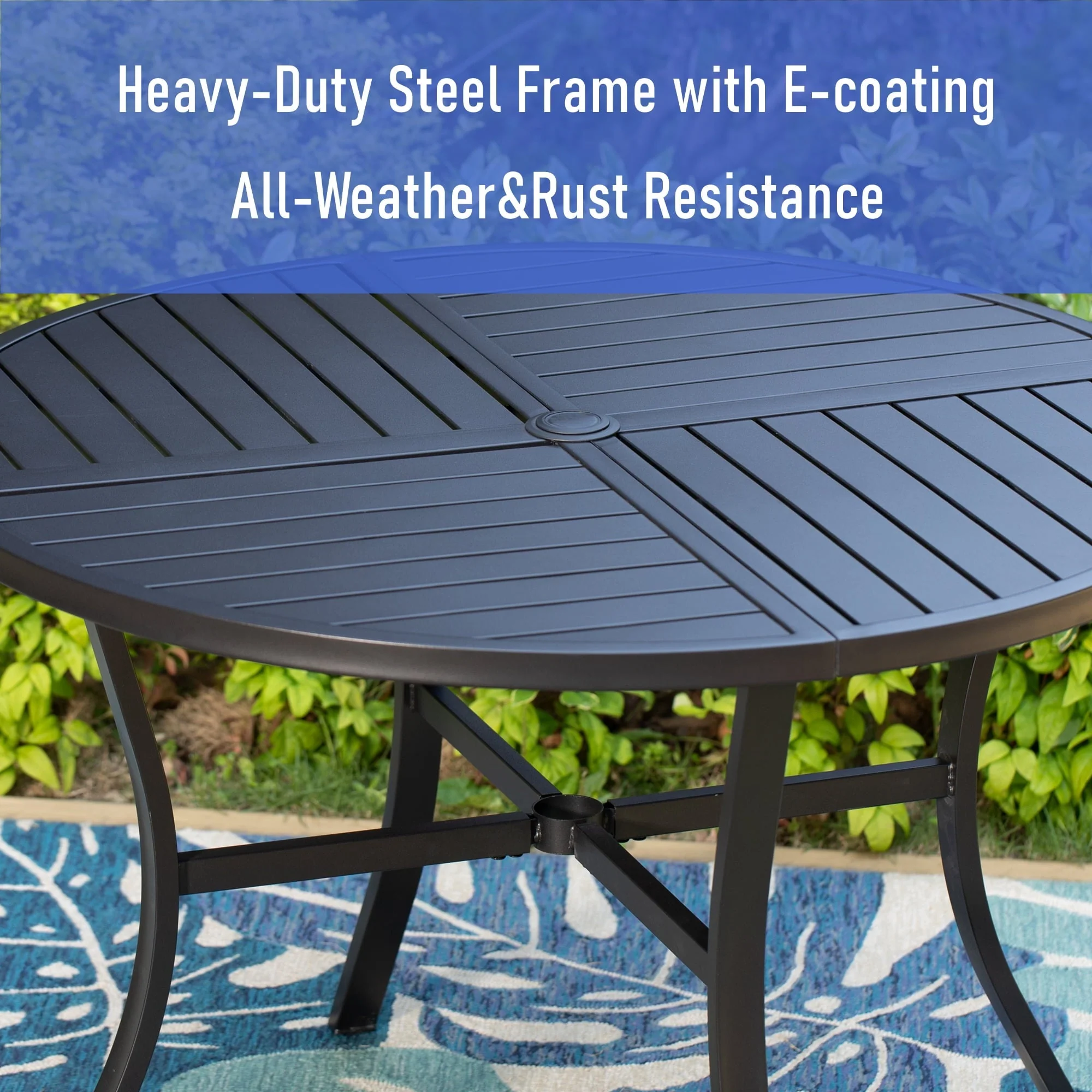 MF Studio 5 Pieces Patio Dining Set 1 Piece Metal Round Table 4 Pieces Outdoor Swivel Chairs with Cushion Image 3