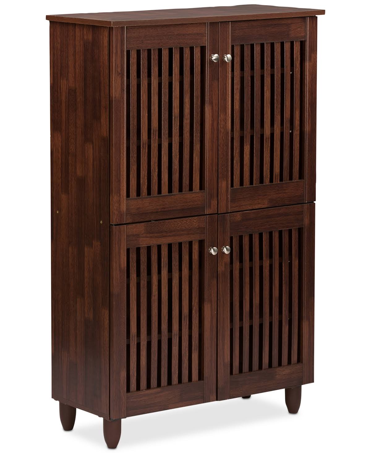 Baxton Studio Fernanda 4-Door Oak Brown Wooden Entryway Shoes Storage Tall Cabinet