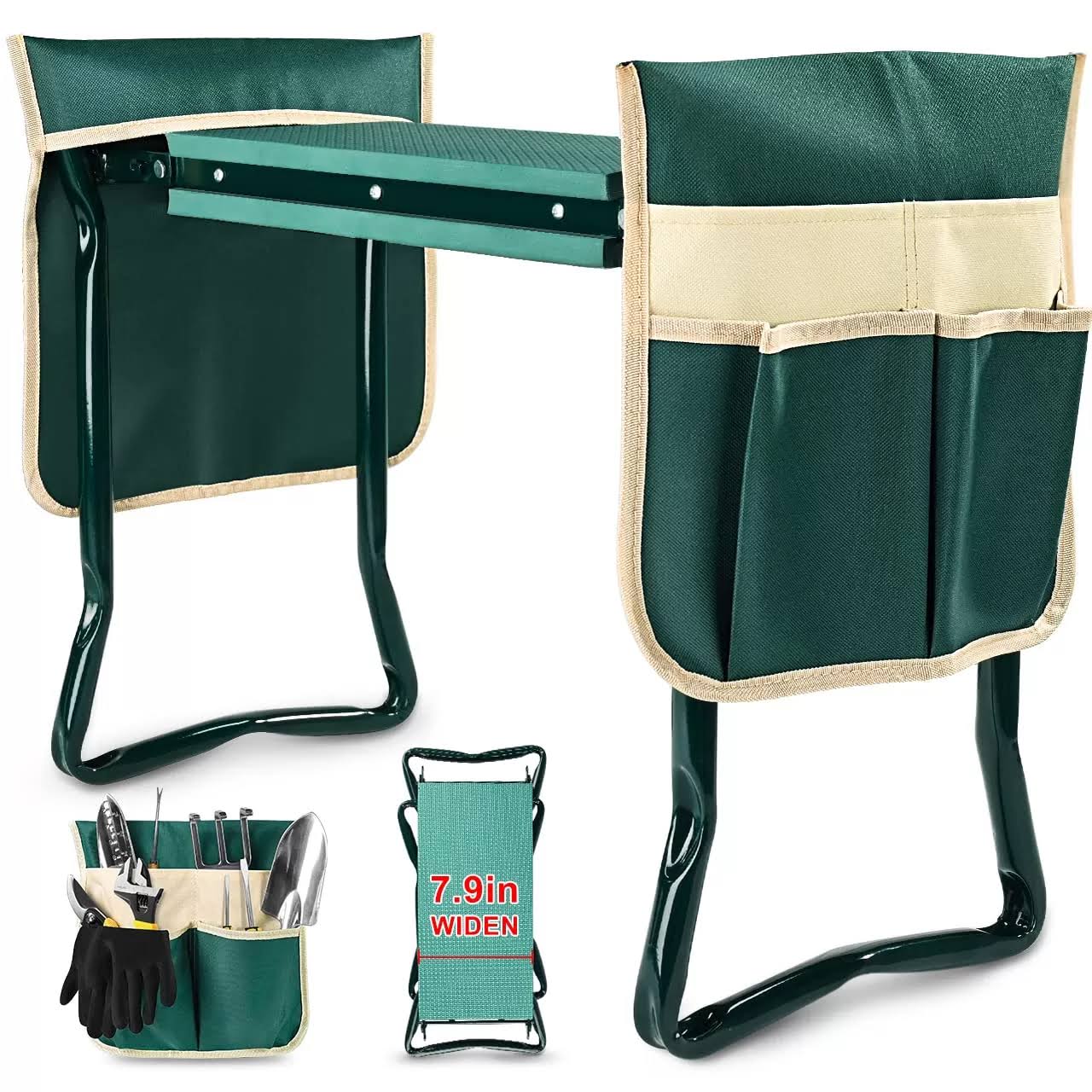 Kvr Upgraded Garden Kneeler and Seat with Thicken & Widen Soft Kneeling Pad, Heavy Duty Foldable Gardener Stool
