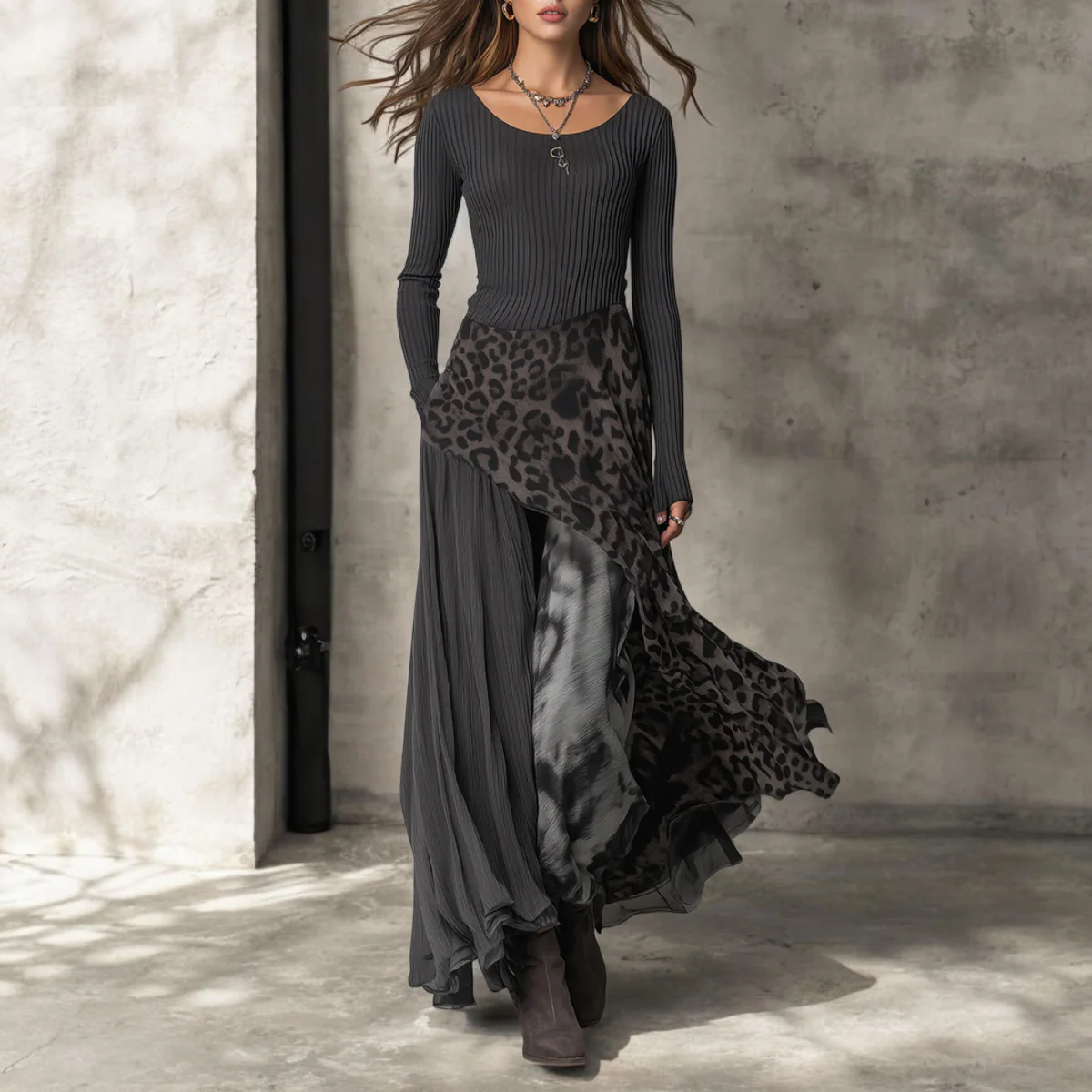 NKEM™ | Robe Longue Léopard