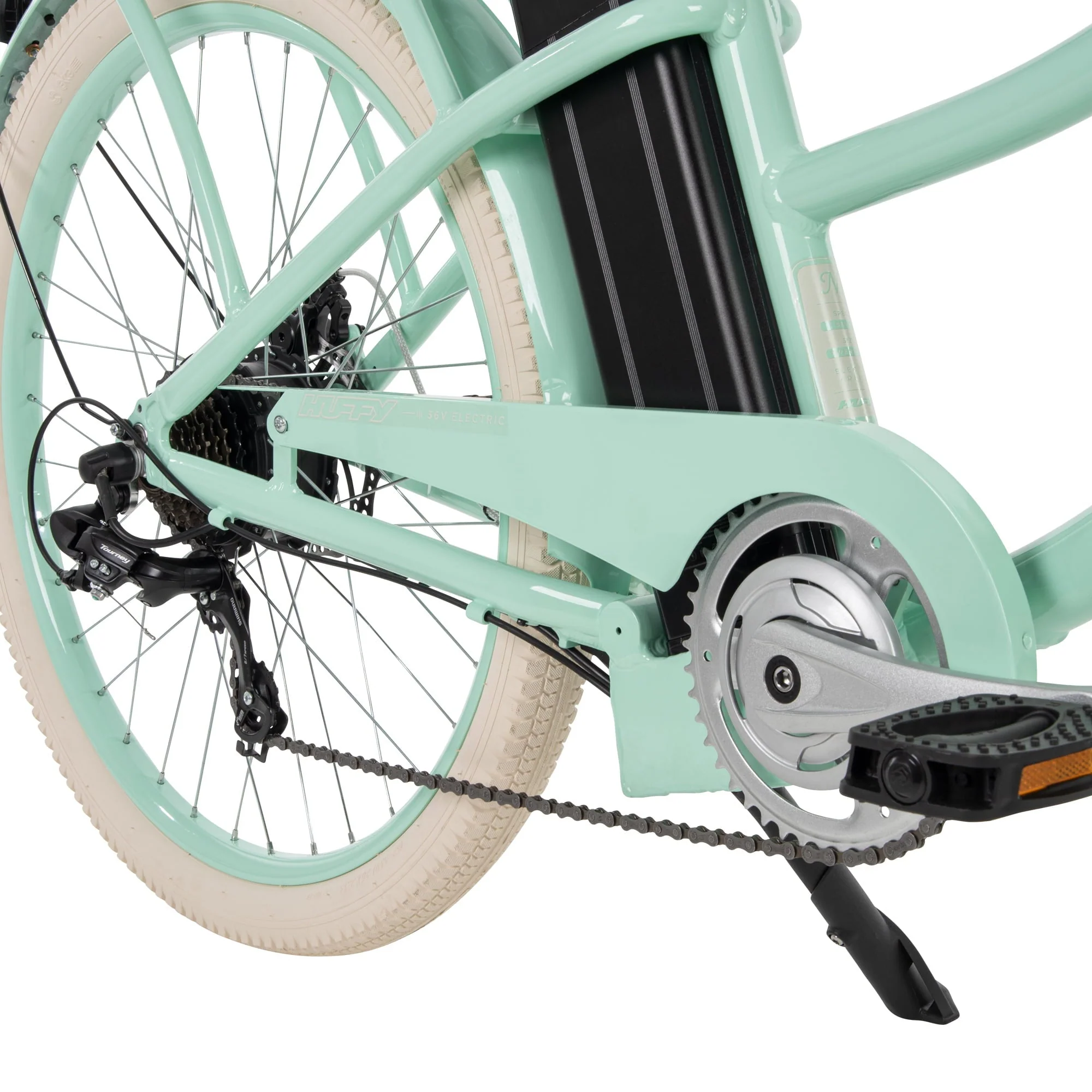 Nel Lusso 26 - Inch 7 - Speed Electric Cruiser Bike with Throttle, Mint Green, 36V, 350W, UL 2849 Compliant, by Huffy