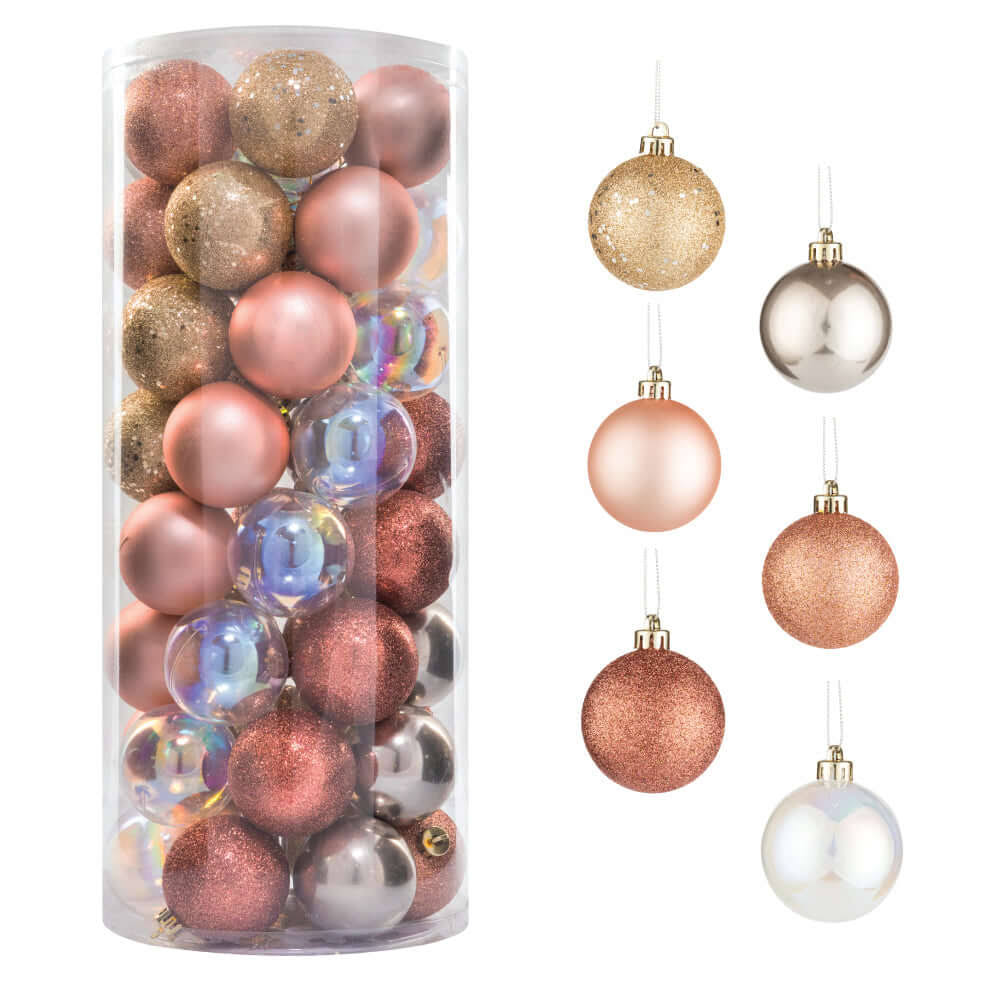 Every Day Is Christmas 50ct 57Mm/ 2.24�� Christmas Ornaments, Shatterproof Christmas Tree Ornaments Set, Christmas Balls Decoration (Gold & iridium)