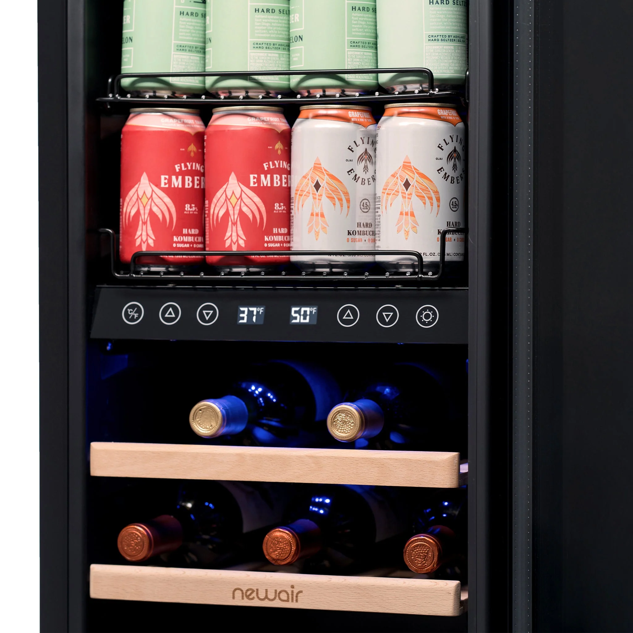 Newair 48-Can, 13-Bottle Built-in Dual Zone Black Beverage Fridge - 15