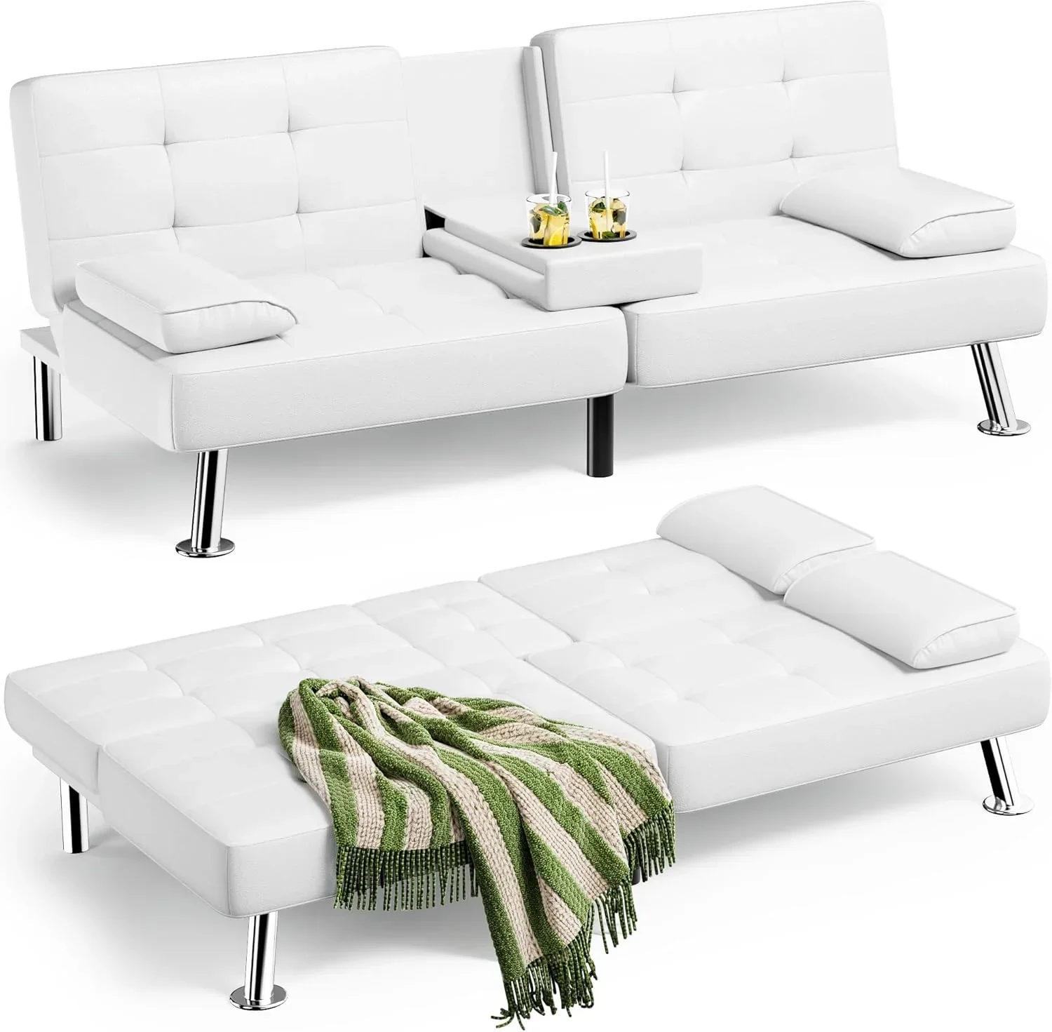 Canapé-lit futon Homall en cuir avec accoudoirs et fauteuil inclinable réglable