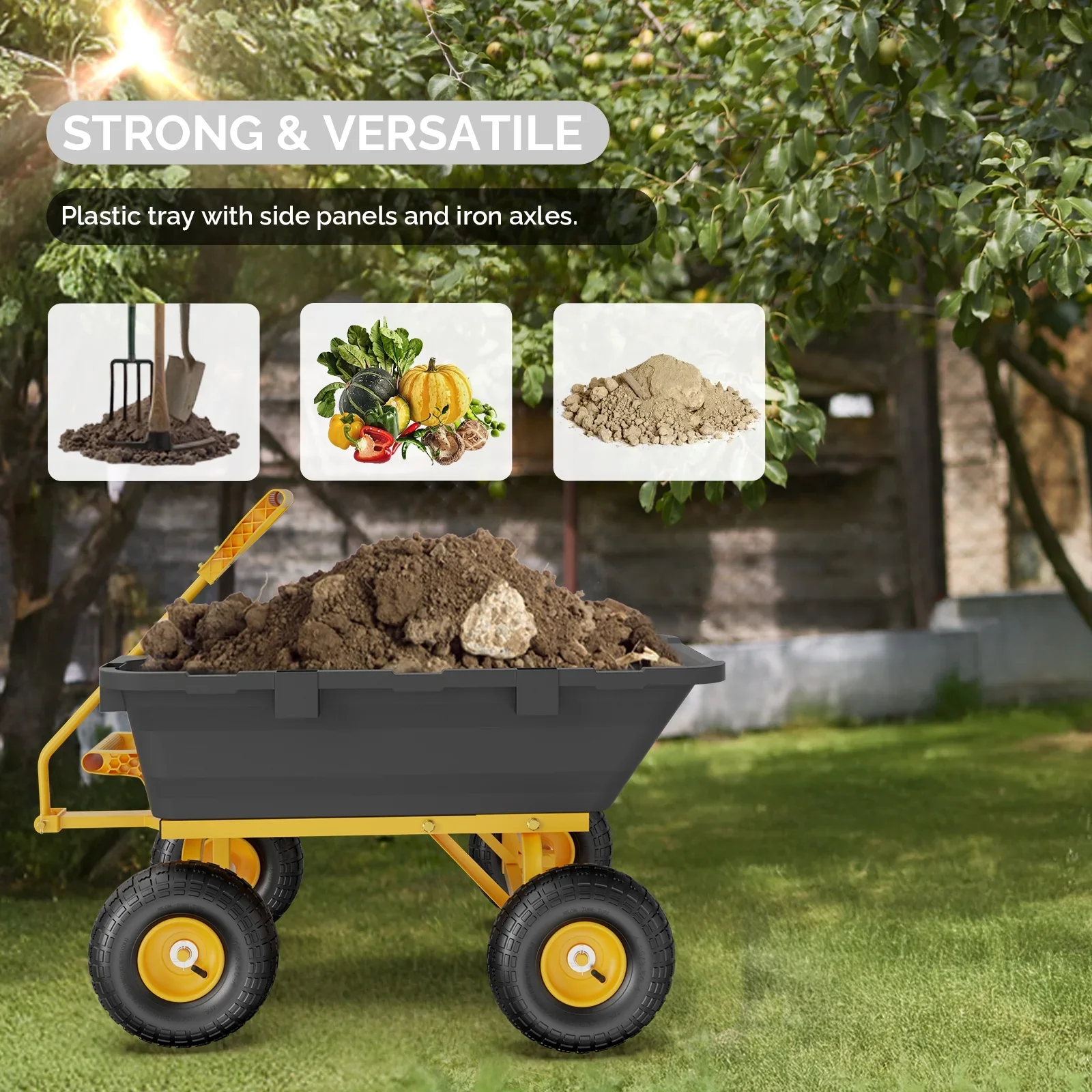 Zimtown 770 lbs Garden Dump Cart 4 Wheel All Terrain Steel Frame Quick Release, Yellow & Black