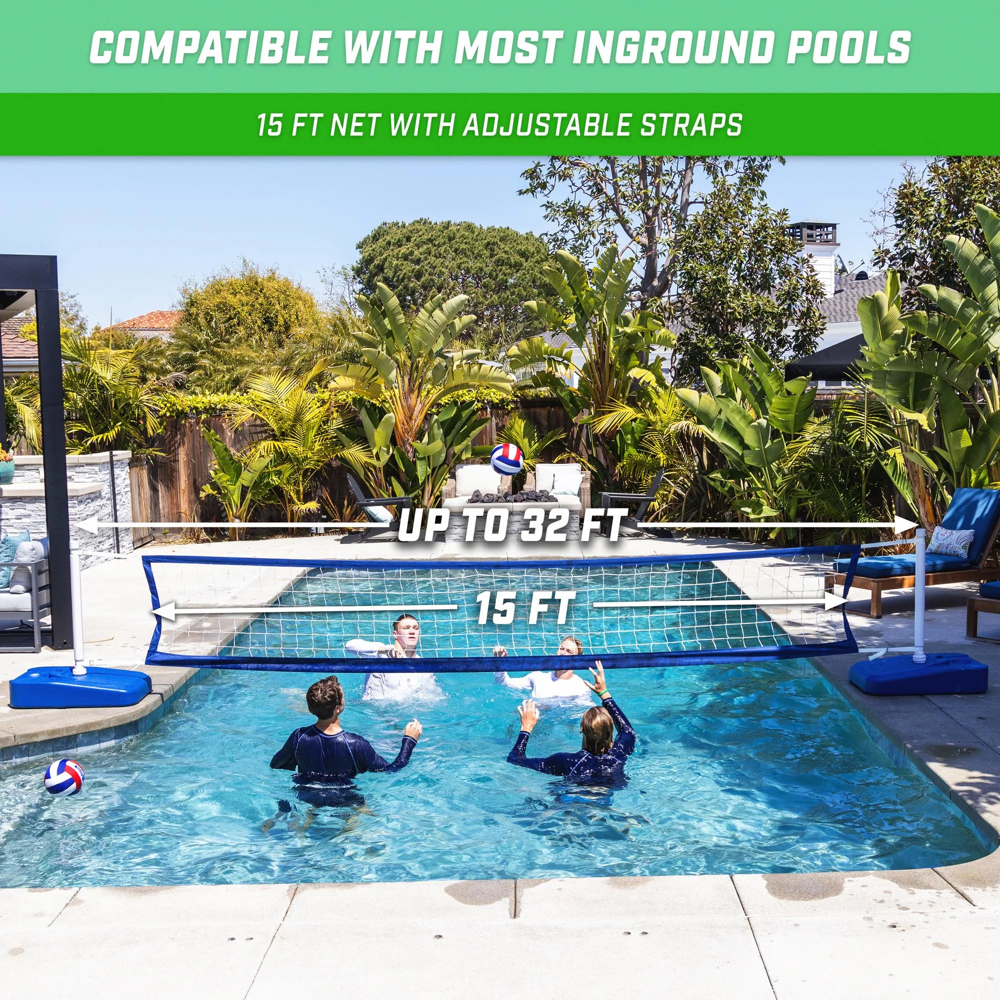 Splash Net Elite Pool Volleyball Game with Water Weighted Bases Adjustable Net for Inground Pools - Image 4