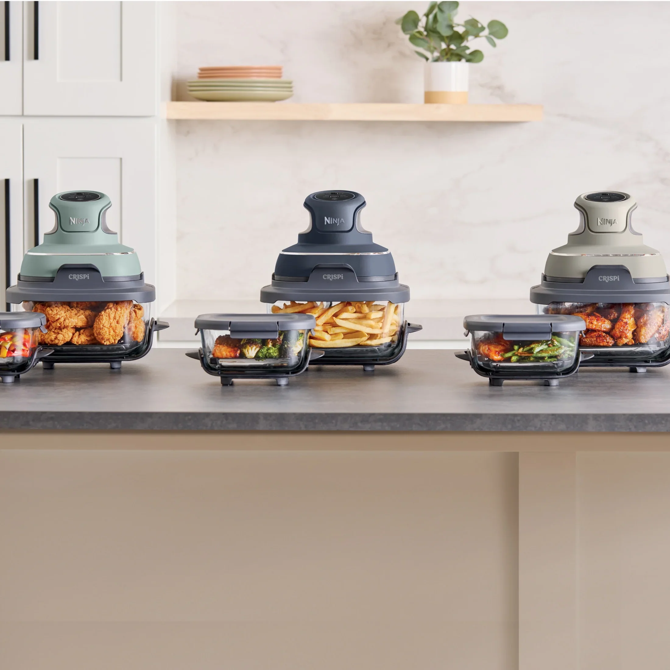 Ninja Crispi 4-in-1 Portable Glass Air Fryer Cooking System, 4-Qt & 6-Cup Containers, Cyberspace