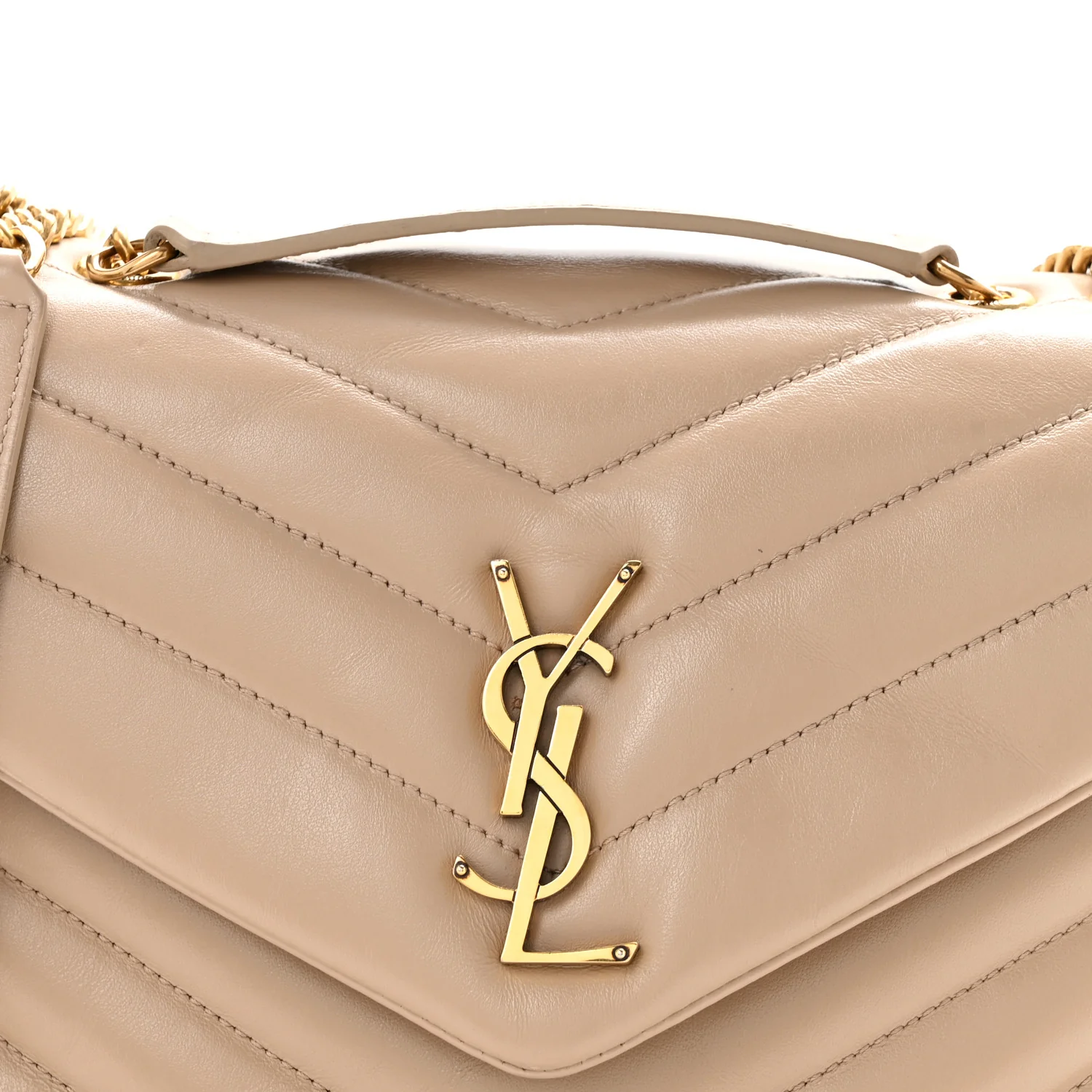 Calfskin Y Quilted Monogram Small Loulou Chain Satchel Dark Beige