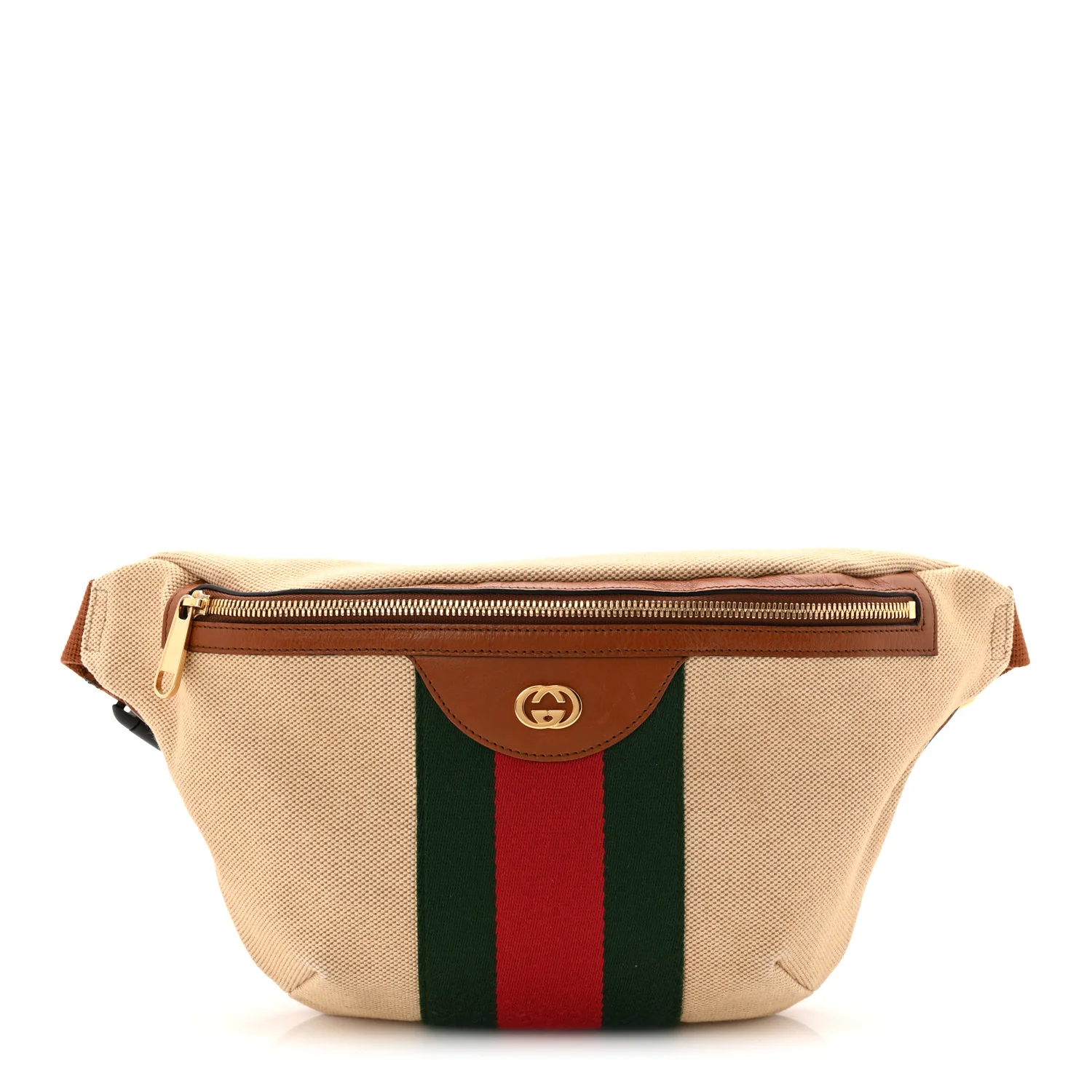 Vintage Canvas Web Belt Bag Sand Cuir