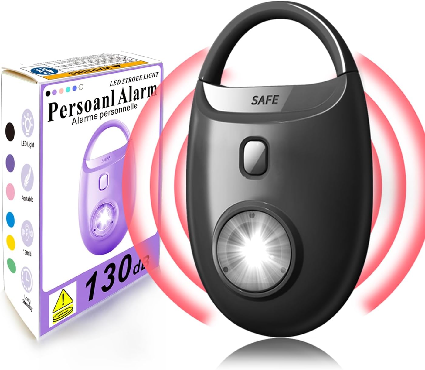 Personal Safety Alarm for Women – 130dB Loud Emergency Siren, Self Defense Keychain with LED Strobe Light, Safe Sound for Children, Girls, Students