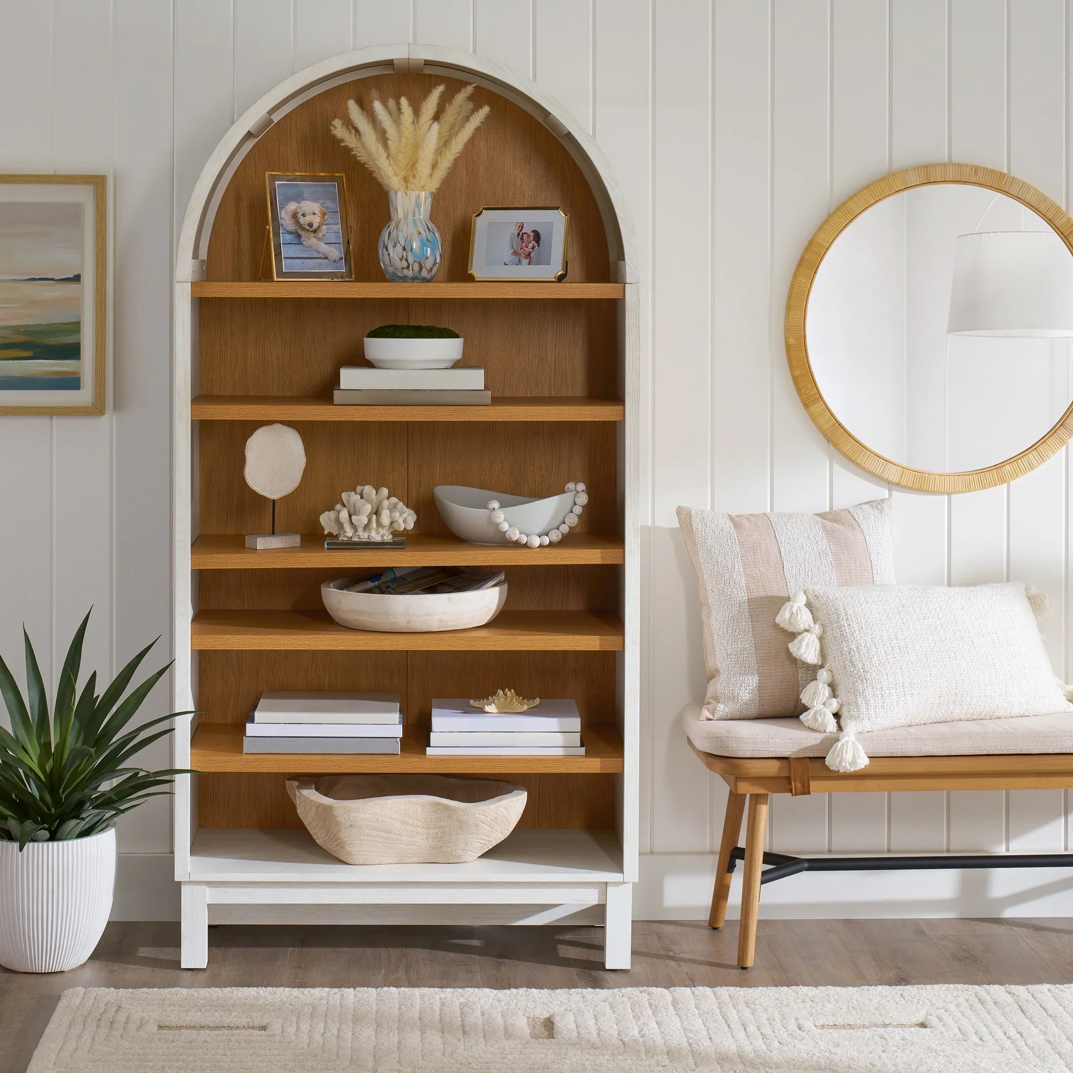 Better Homes & Gardens Juliet Open Arch Bookcase, Rich Black and Light Honey