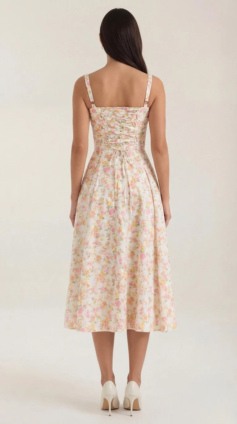 Robe midi fleurie pour femmes, idéale pour les invitées de mariage