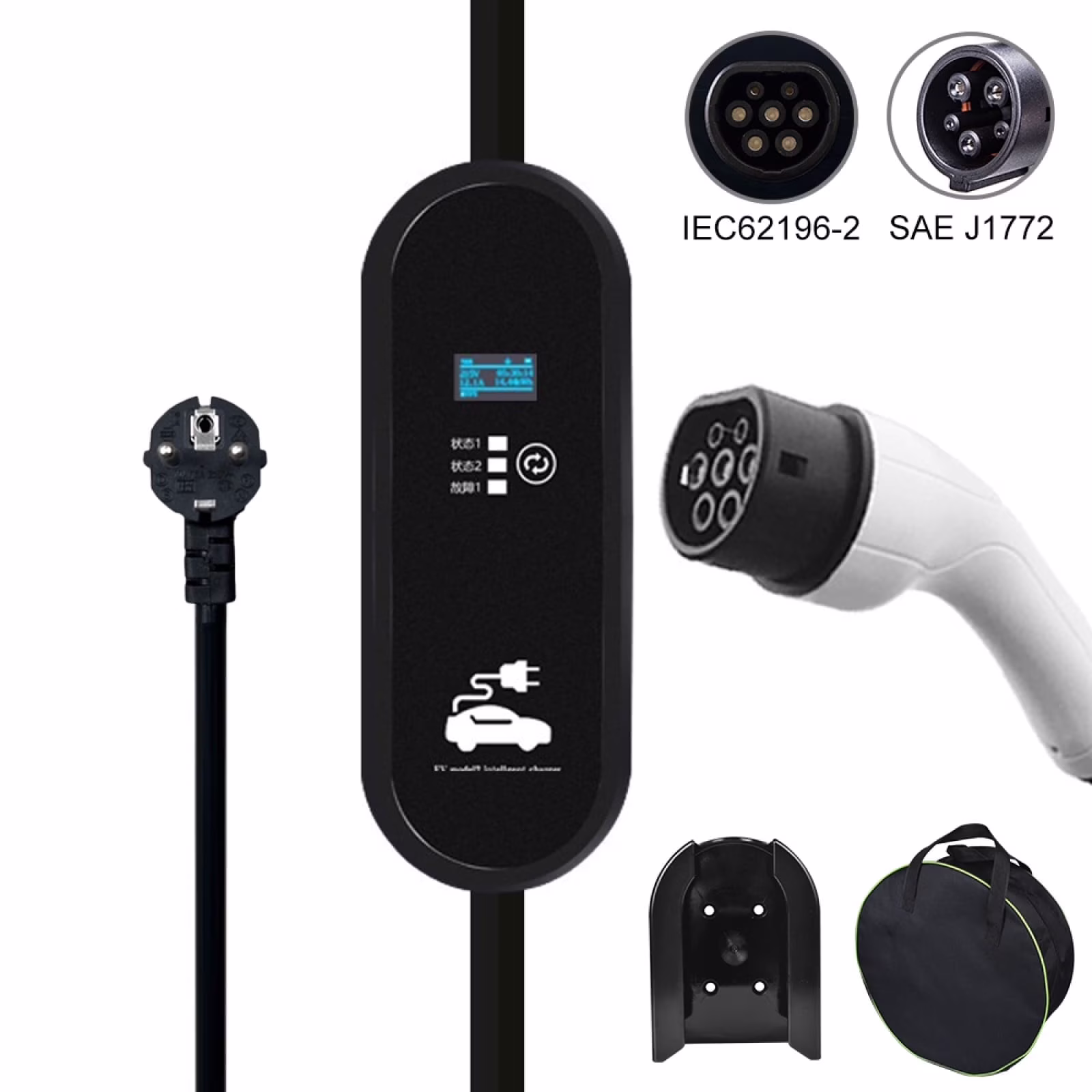Portable EV Charger, 16A 2.8KW EVSE Charging Cable, Level 2 Electric Vehicle Charging with 16.4ft Cable Type2 IEC62196-2 Type1 J1772 Plug Controller Wallbox(Type-A: 2.8KW 16.4ft)