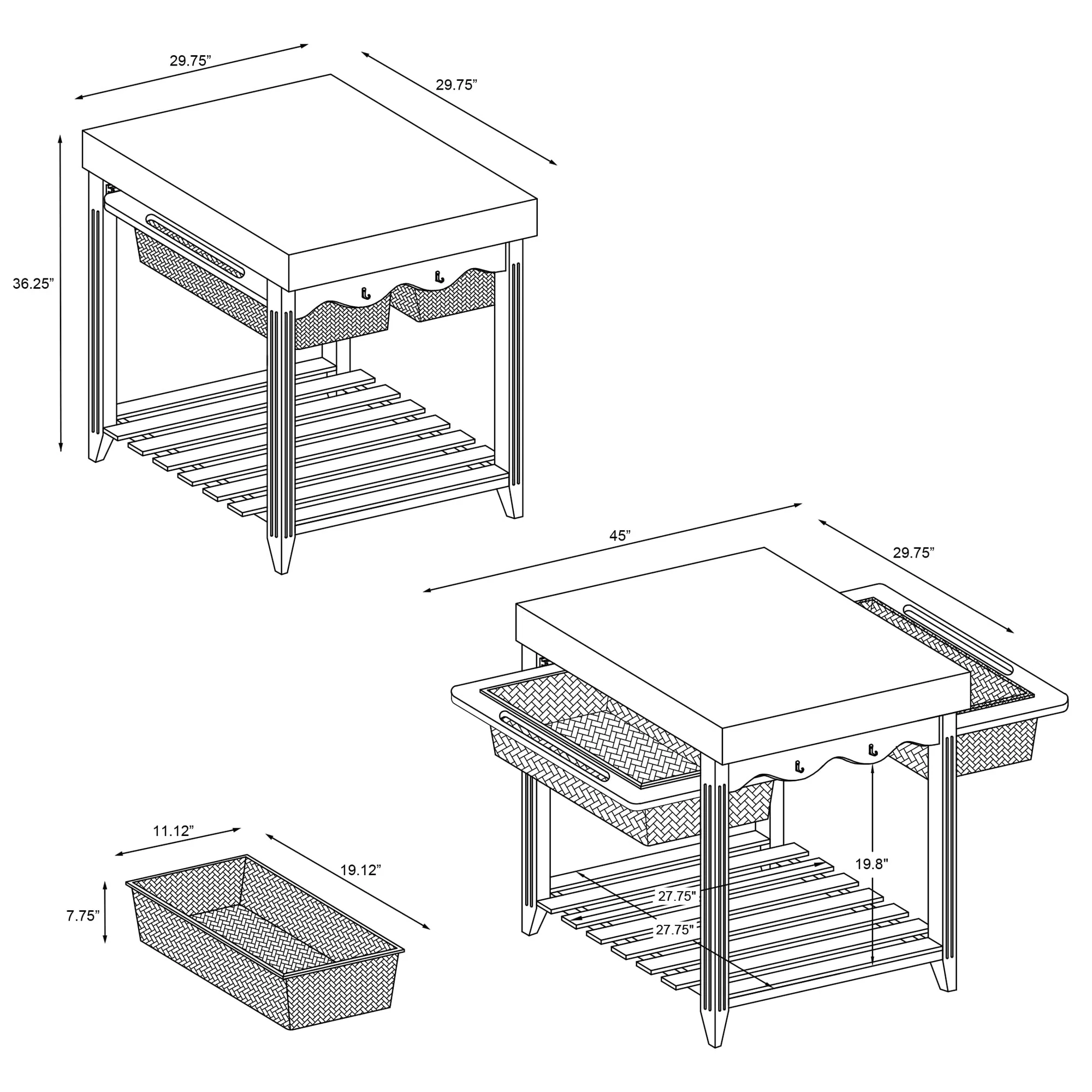 Kolton Square Kitchen Island, Black and Natural with Butcher Block Top(Black and Natural with Butcher Block Top) Image 9