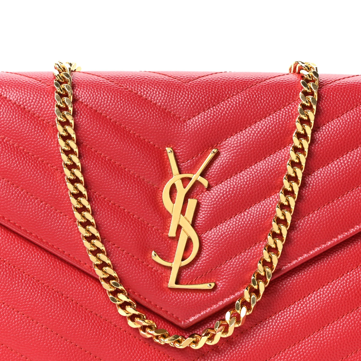 Grain De Poudre Matelasse Chevron Monogram Chain Wallet Rouge Eros