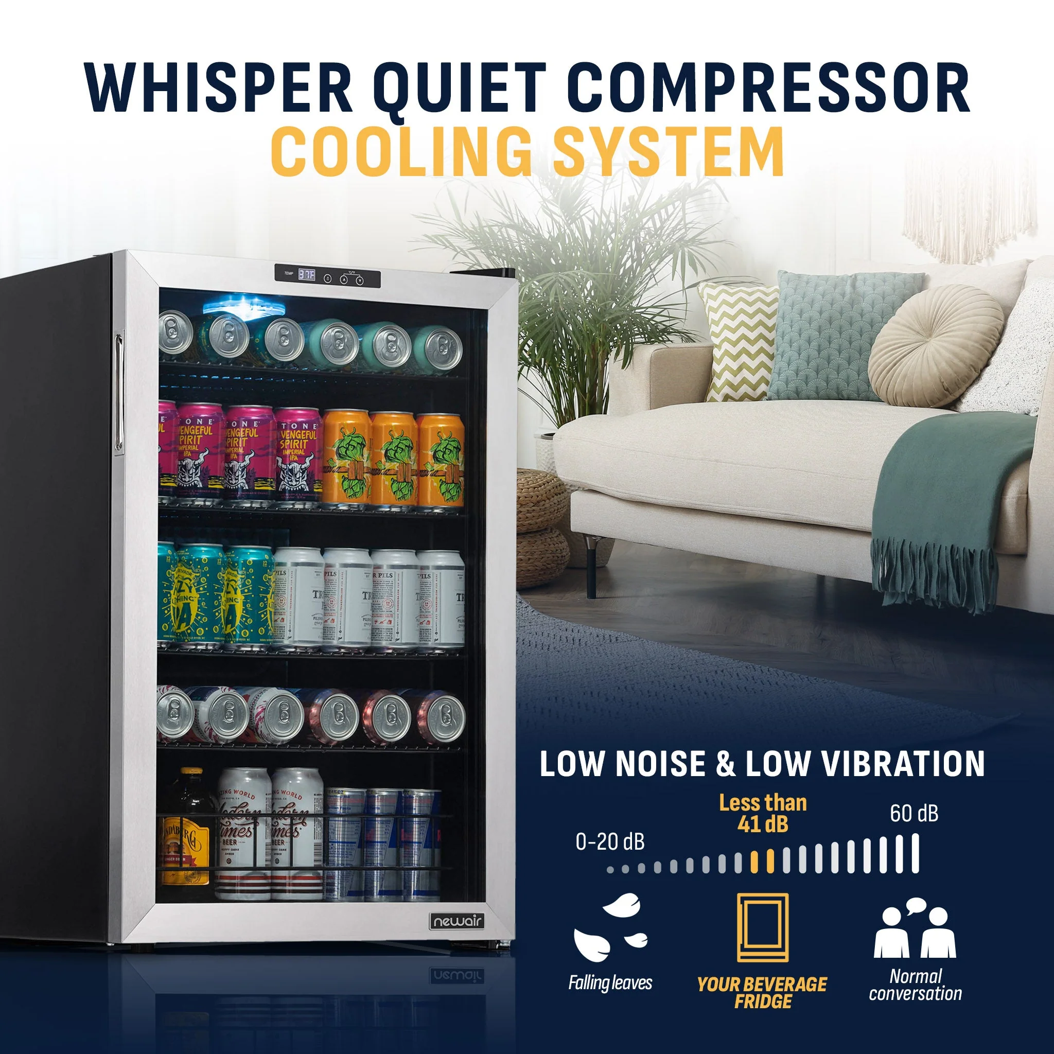 Newair 160-Can Freestanding Stainless Steel Beverage Fridge - 21.3