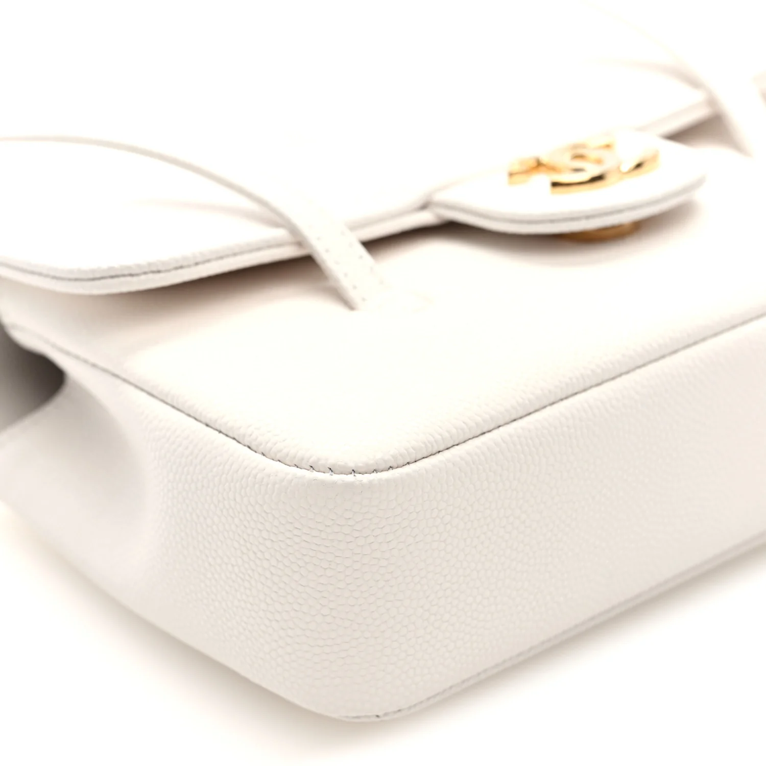 Shiny Caviar Mini Preppy Coco Shoulder Bag White