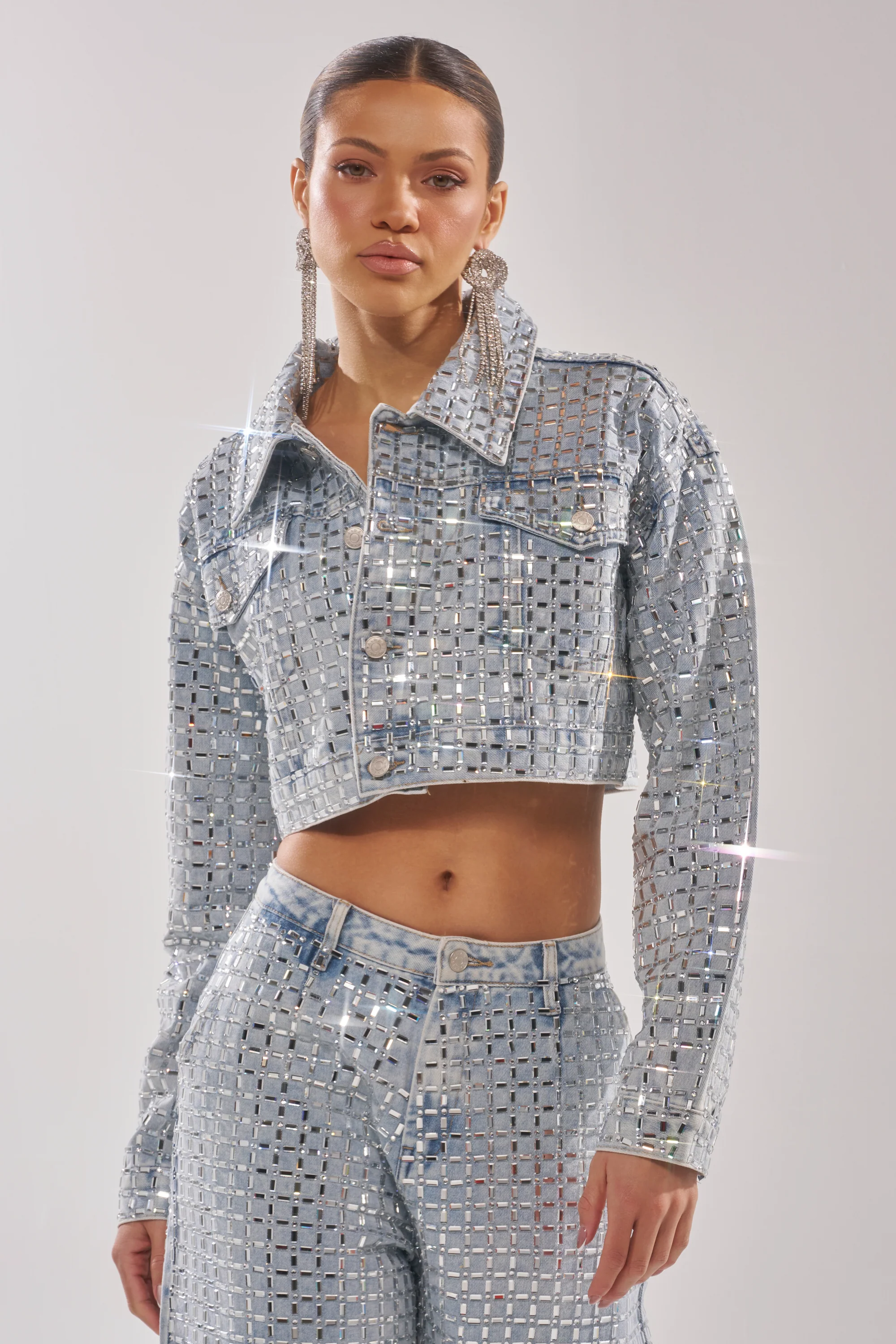 PICK N CHOOSE RHINESTONE DENIM JACKET - Akira Store