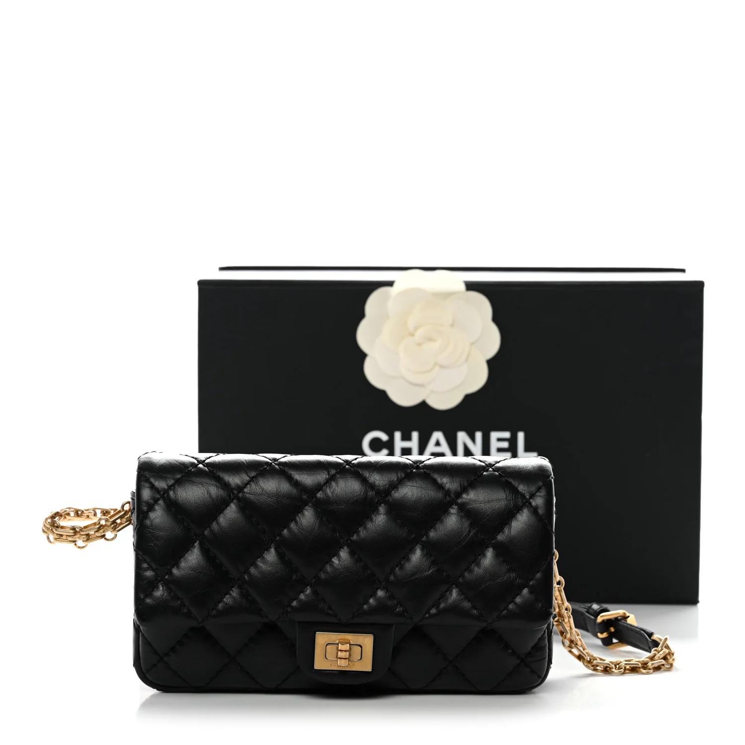 Aged Calfskin Quilted 2.55 Reissue Chain Waist Bag Black