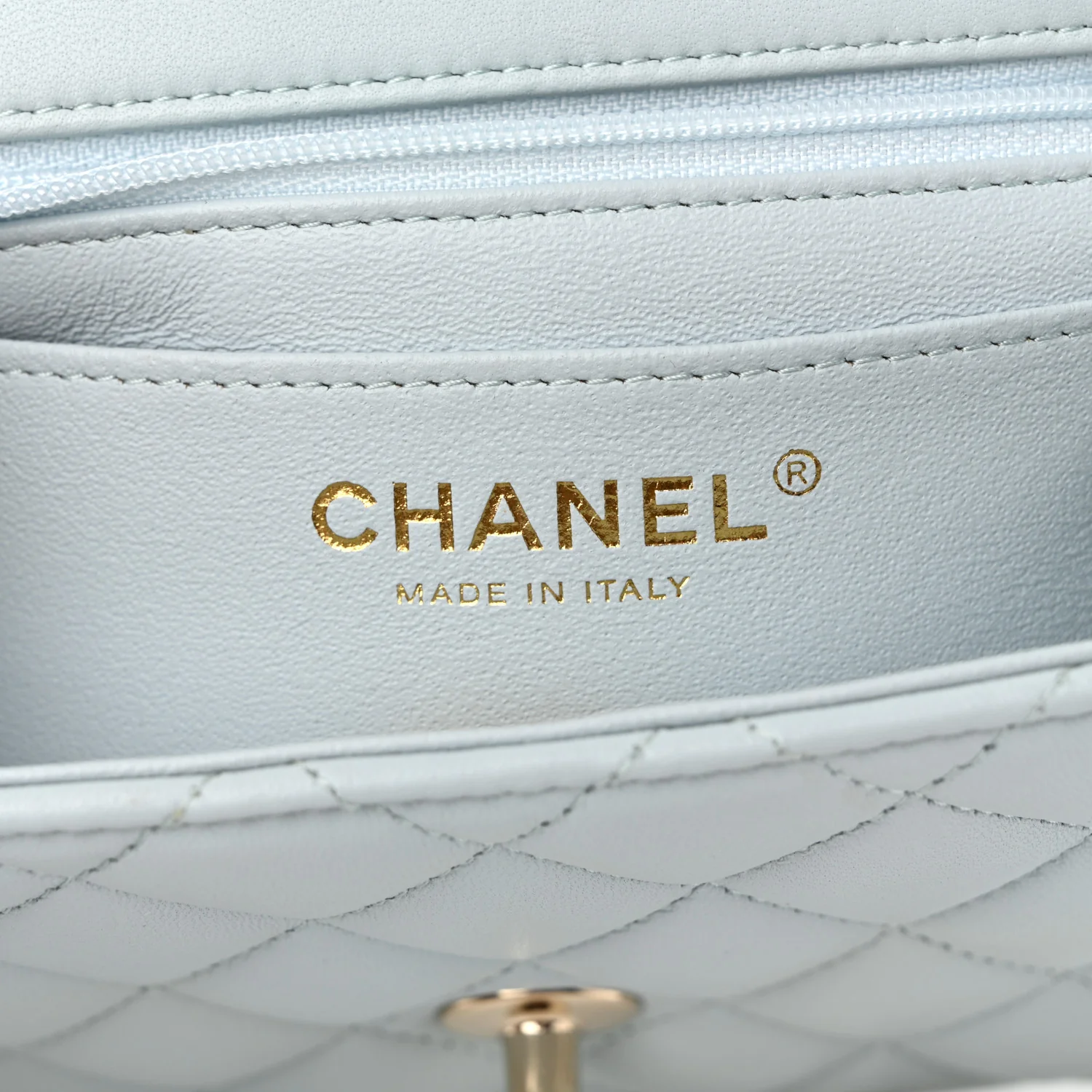 Lambskin Quilted Mini Top Handle Rectangular Flap Light Blue