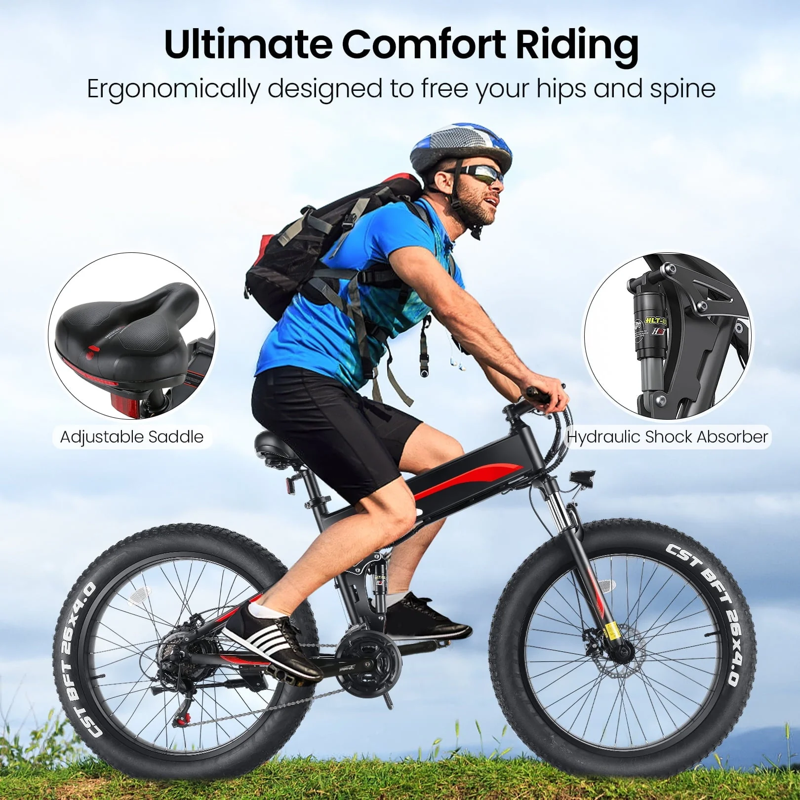 Electric Bike, 26"x4" Fat Tire Electric Bike for Adults 500W Ebike Foldable Adult Electric Mountain Bicycles with 48V 10Ah Battery, Lockable Suspension Fork, 21 Speed Gears - Image 9