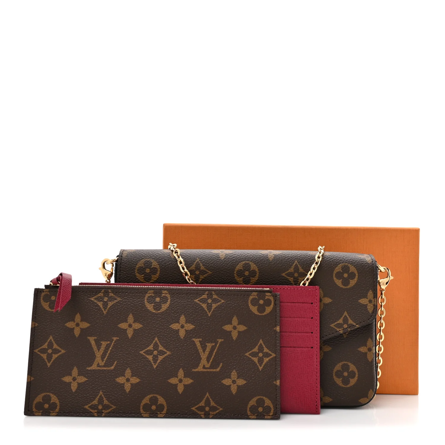Monogram Pochette Felicie Chain Wallet Fuchsia