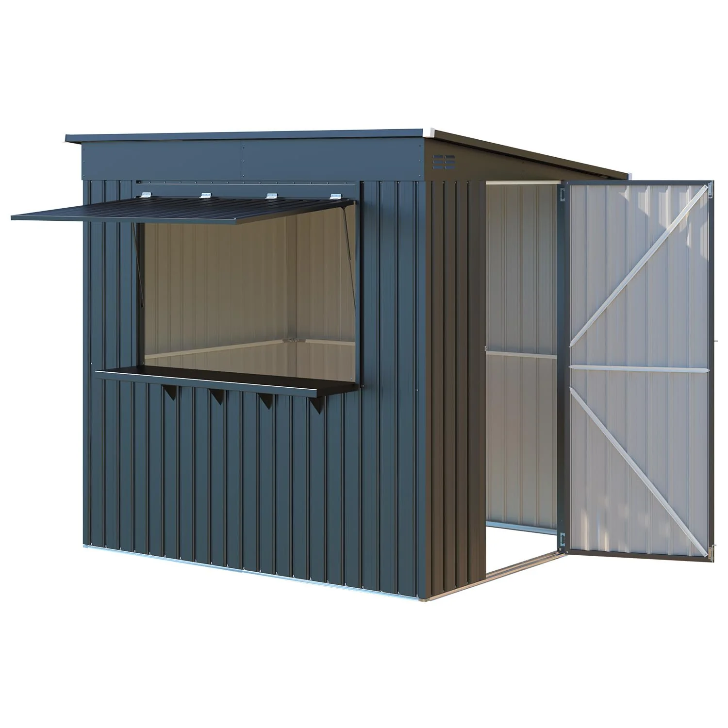 AECOJOY 8x4 FT Outdoor Storage Shed with Bar Counter, 2-in-1 Patio Metal Backyard Bar & Tool Storage Cabinet