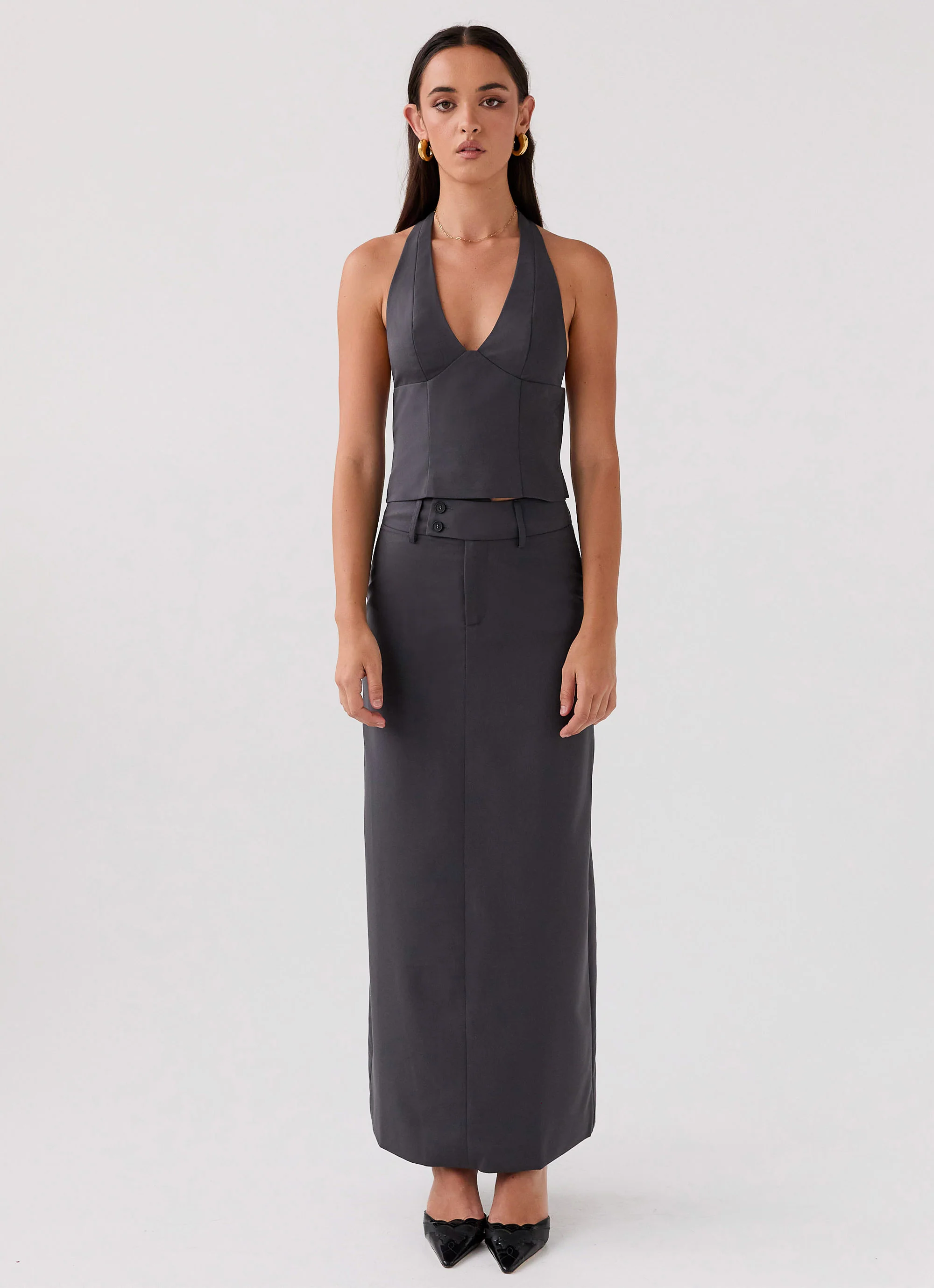 On Call Halterneck Top - Charcoal