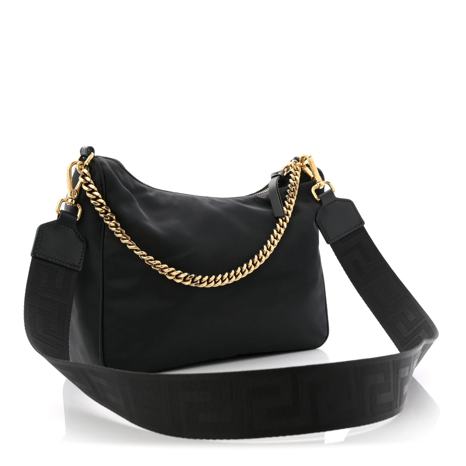Nylon Tribute Chain Crossbody Shoulder Bag Black