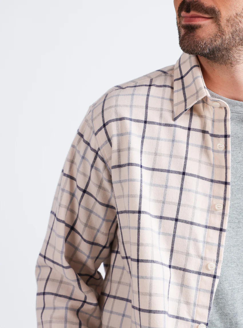 Chemise homme à motifs coton et laine carreaux bleu nuit