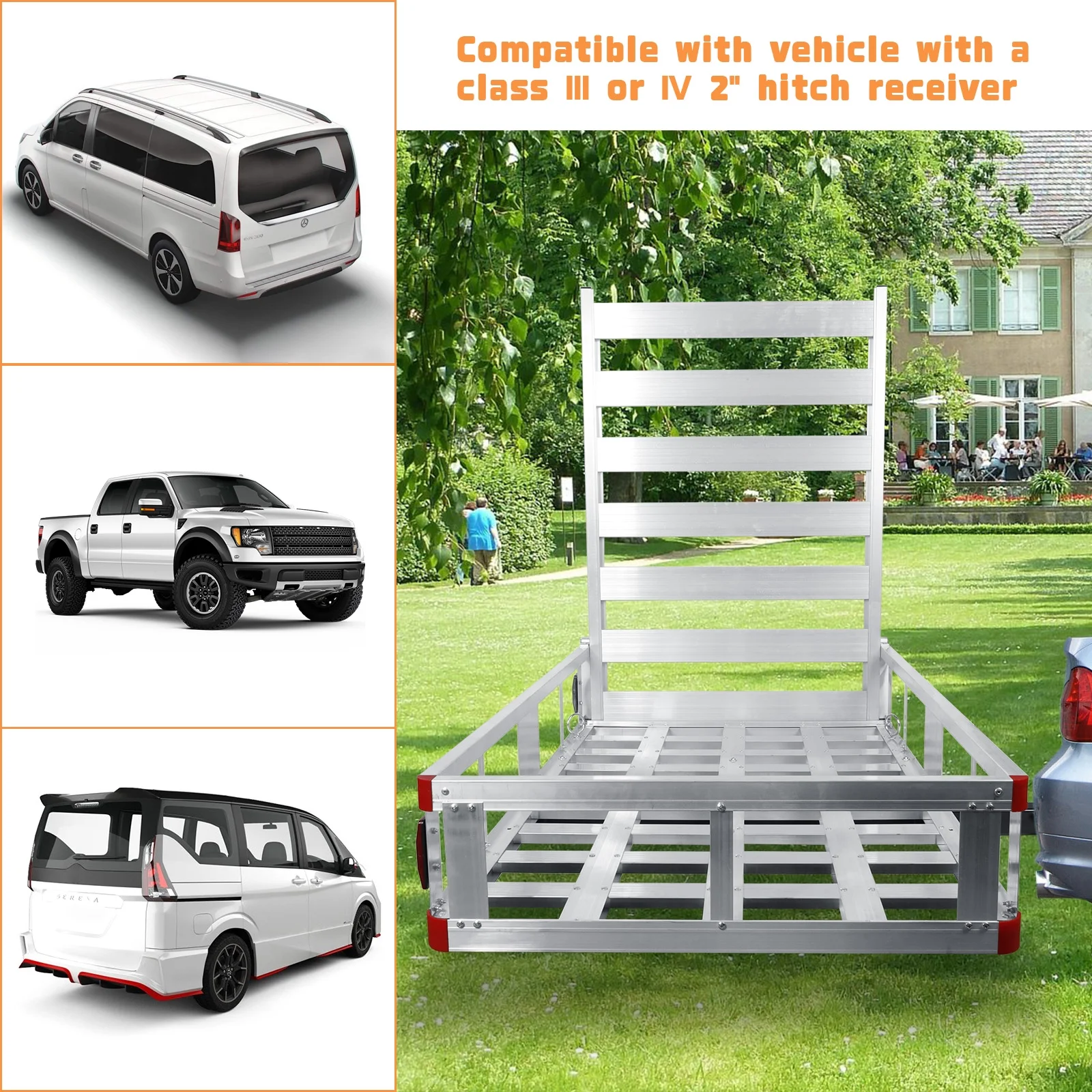 Aluminum Hitch Lift Ramp, 50" Extra Wide Platform, Braced Side Rails, Hitch Mount Loading Ramp, Cargo Carrier with Ramp, Snowmobile Hauler, Farm Equipment - Image 5