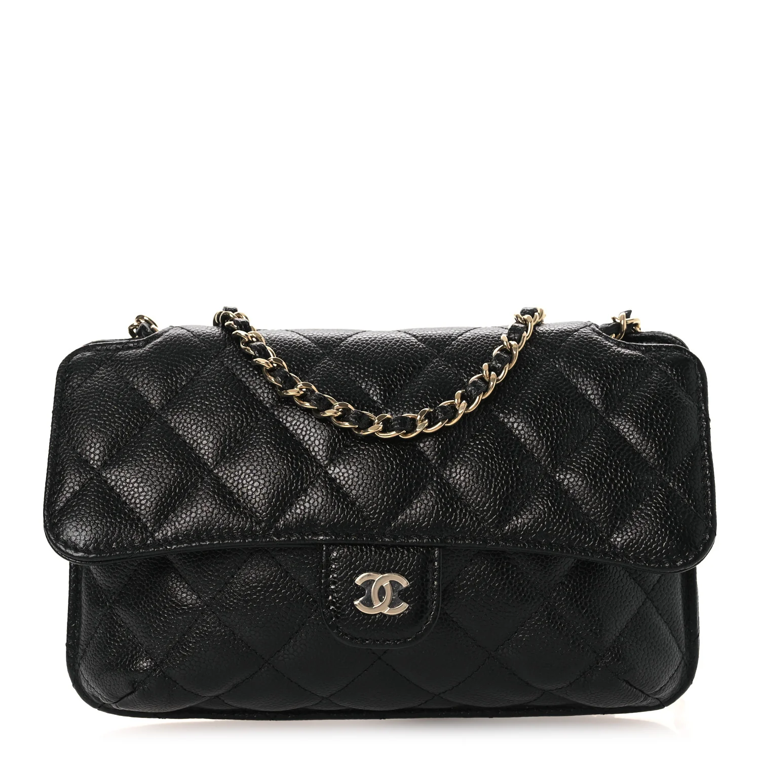 Caviar Fabric Foldable Tote Bag With Chain Black Multicolor