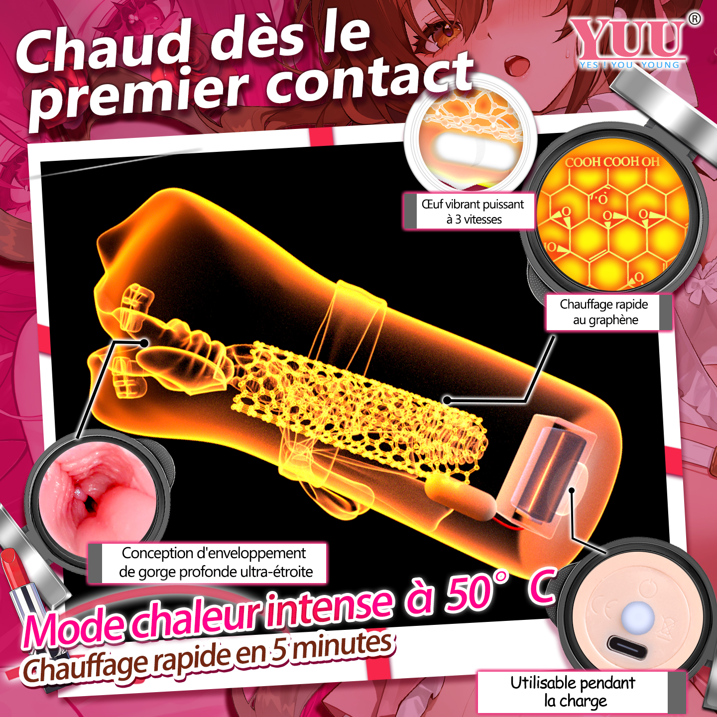 Matériau TPE premium anti-huile, toucher peau douce et lèvres charnues.