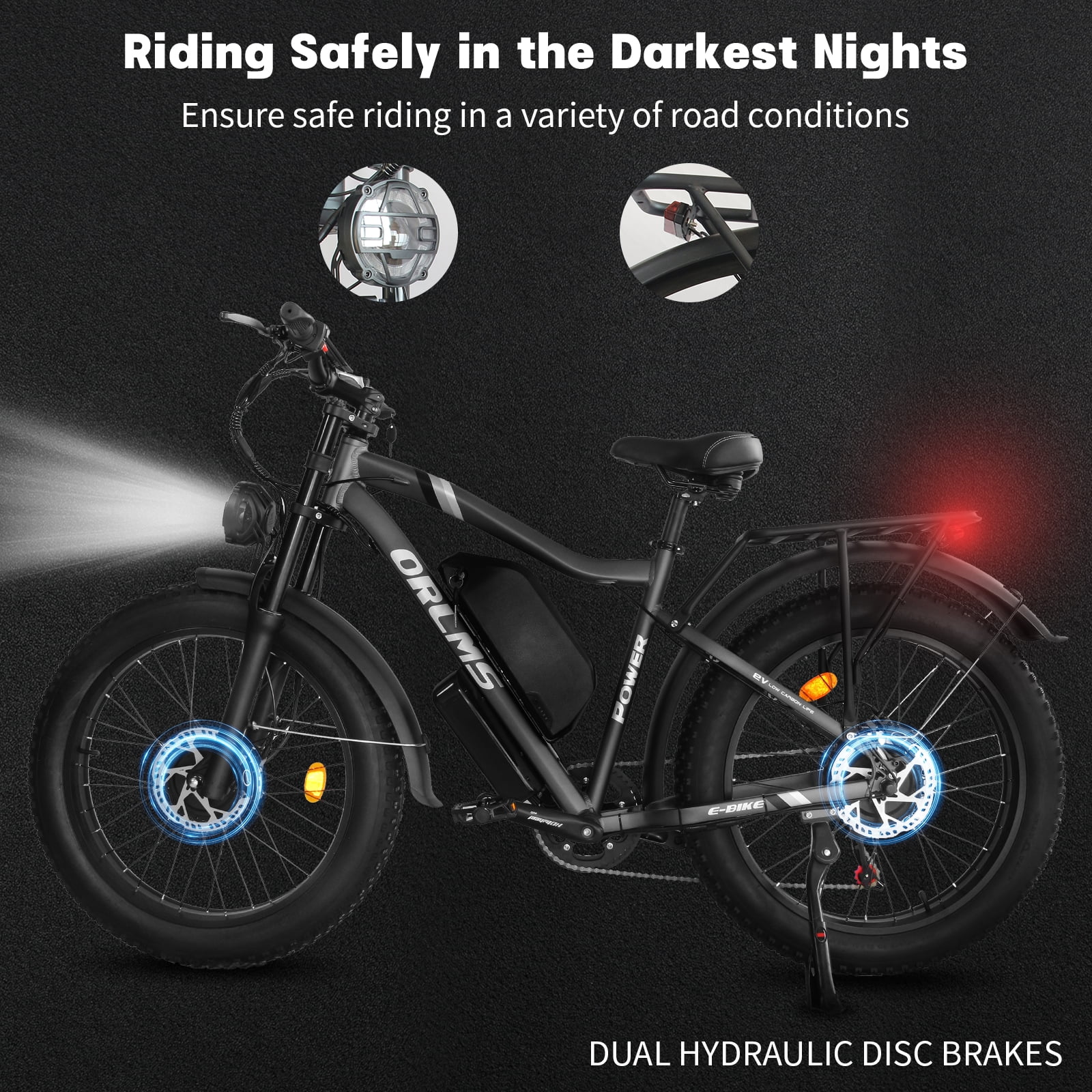 3000W Peak Dual Motor E-Bike, 52V 25AH Battery Elec-tric Bike for Adults, 35MPH Mountain AWD 7-Speed Snow E-Bike with 24" x 4.0 Fat Tire for Mountain Snow Hunting Commuting(Gold) - Image 9