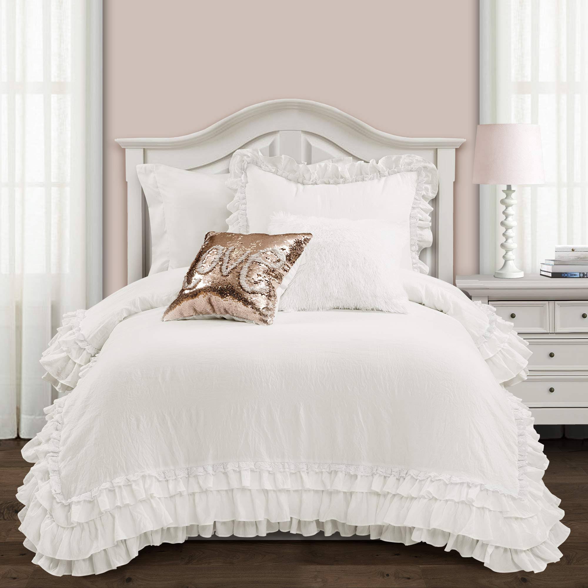 Lush Decor Ella Shabby Chic Ruffle Lace Comforter White Set Twin-XL