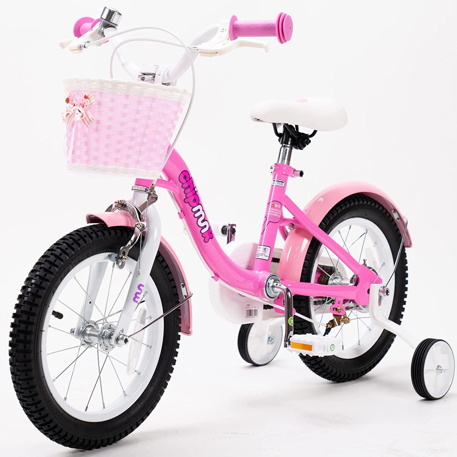 Royalbaby Chipmunk Girls Kids Bike Bicycle with Basket Training Wheels 14 in Lollipop Pink