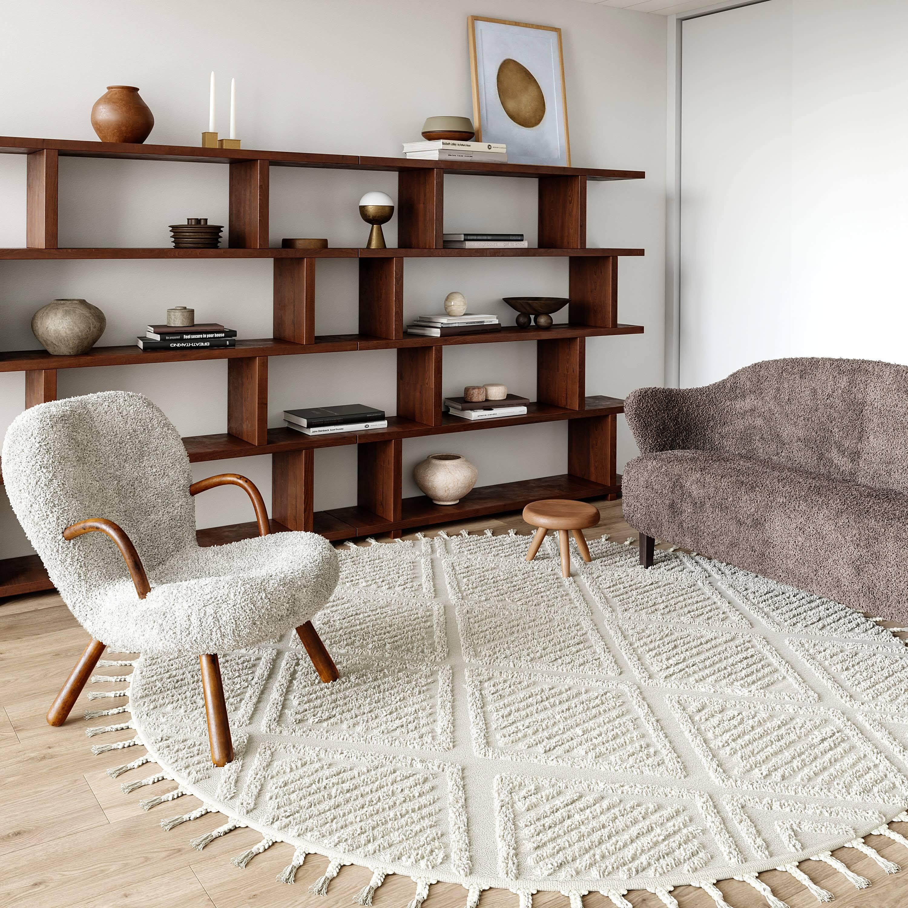 Arvin Olano x RugsUSA - Balboa Textured Tile Area Rug Beige 6' Round