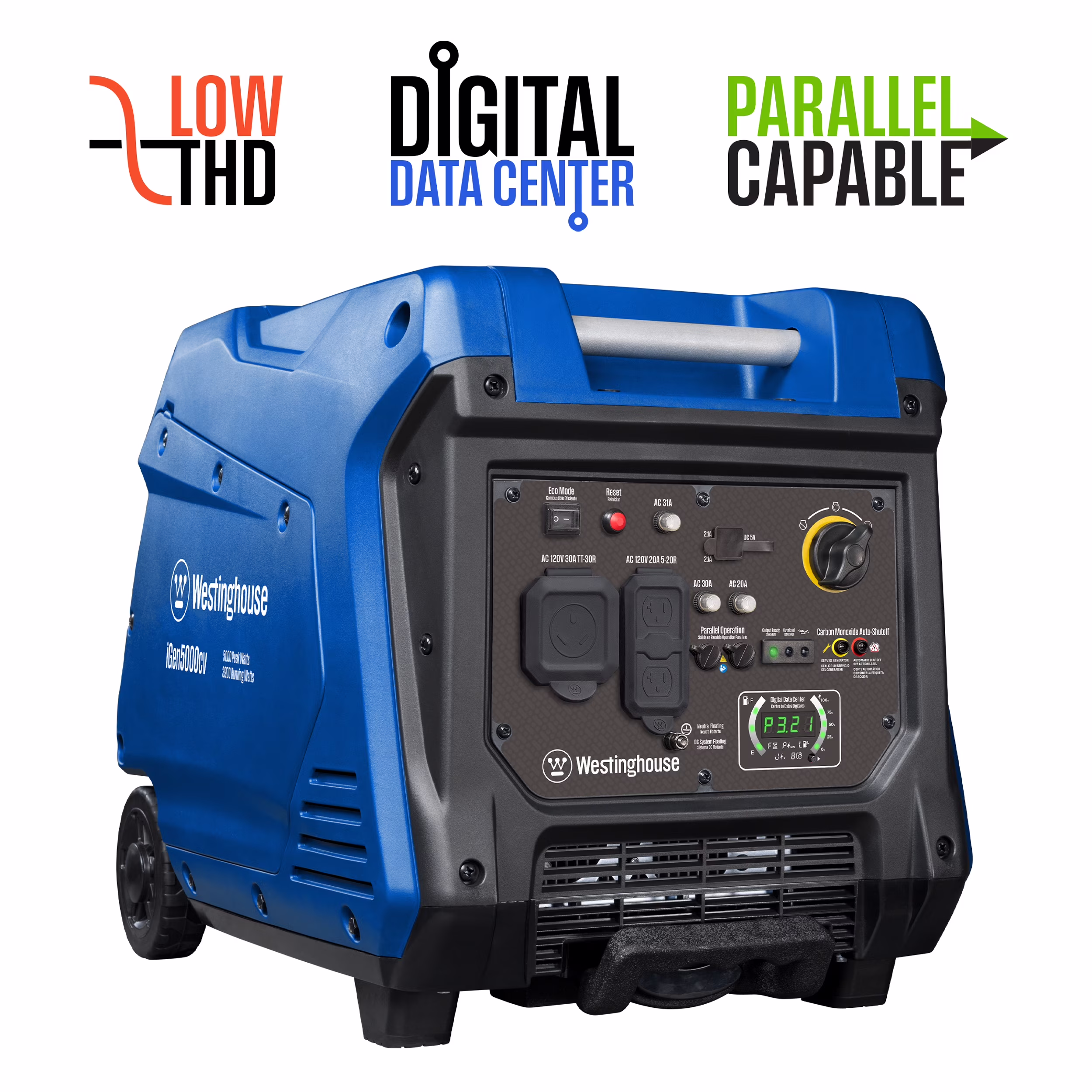 Westinghouse 5000 Peak Watt Recoil Start, Gas Powered Portable Inverter Generator with CO Sensor