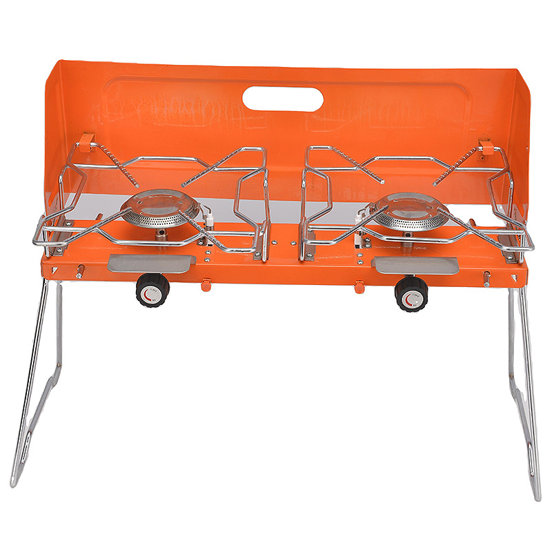Two-Burner Folding Aluminum Alloy Smokeless BBQ Grill Flame Tamer Safety Adjustable Height Portable Gas Stove for 3-5 People