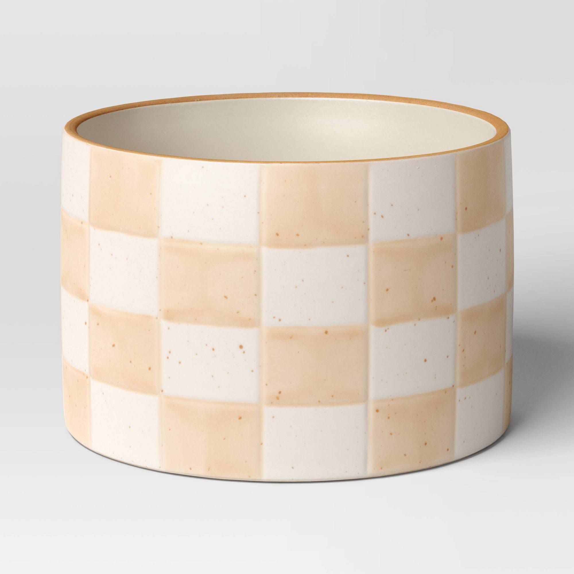 Checker Stoneware Indoor Outdoor Planter Pot Ivory 5.88